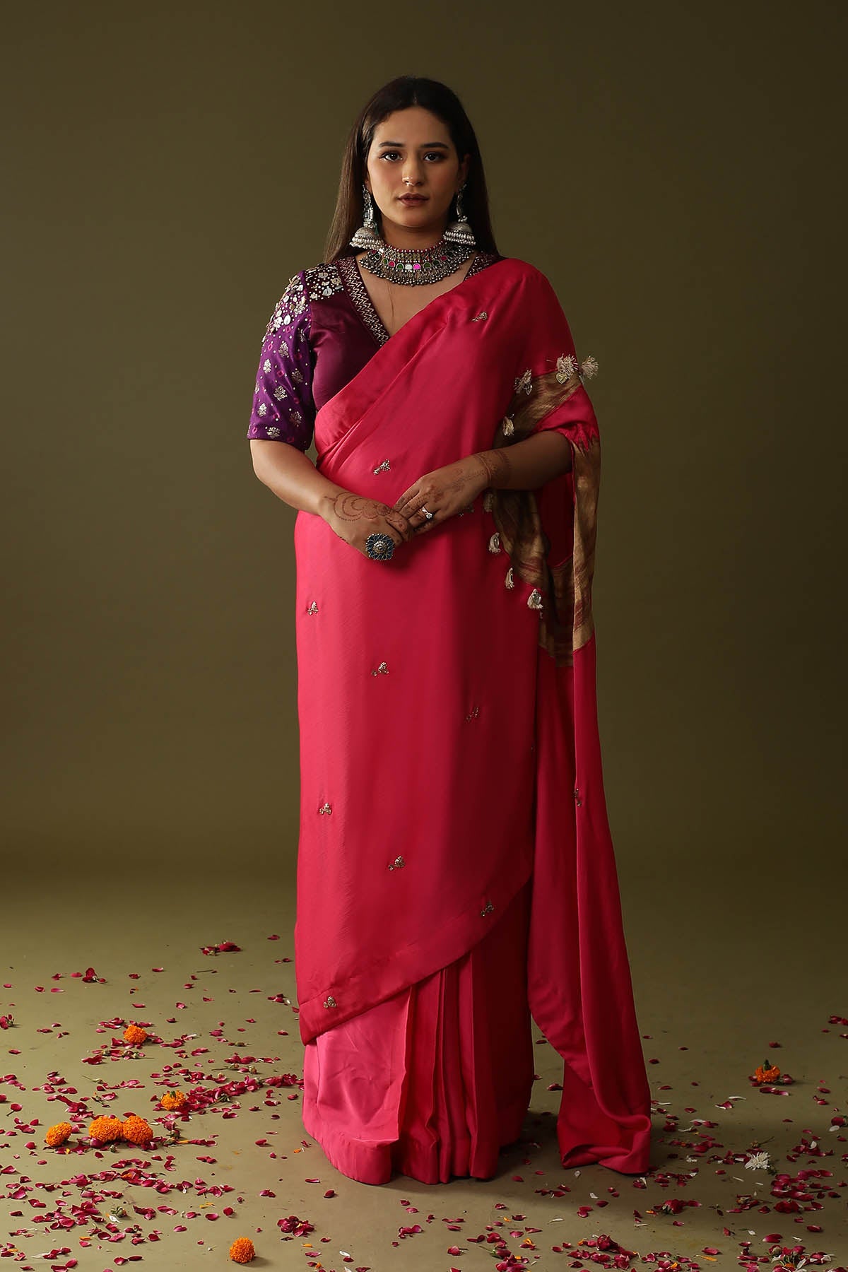 Buy Arpita SulakshanaPink Hand Print Pre-Draped Saree