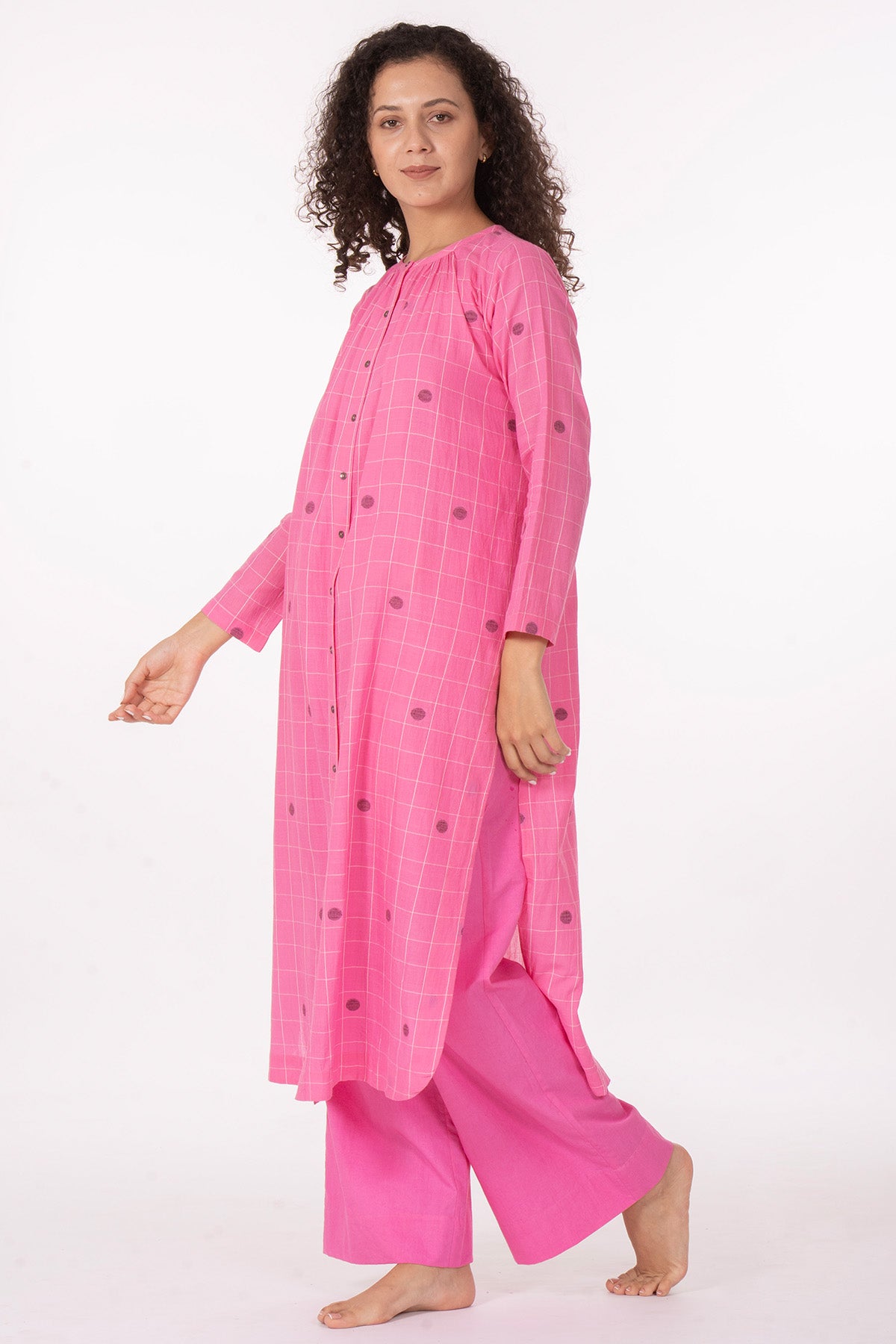 Pink Hand Woven Kurta & Pants