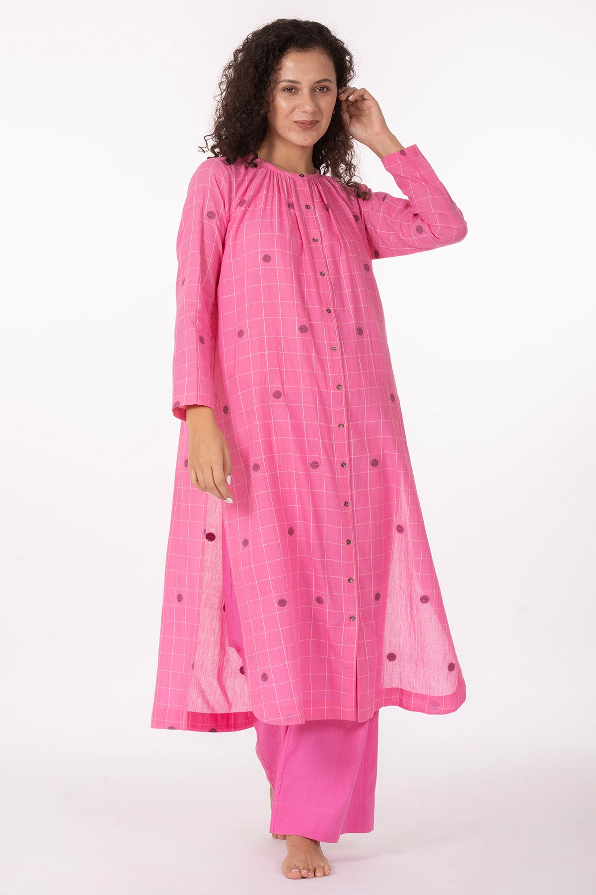 Pink Hand Woven Kurta & Pants