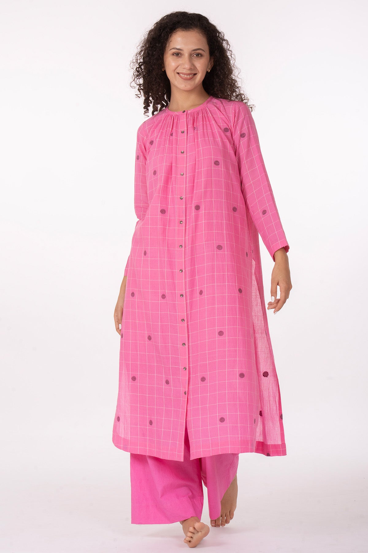 Pink Hand Woven Kurta & Pants
