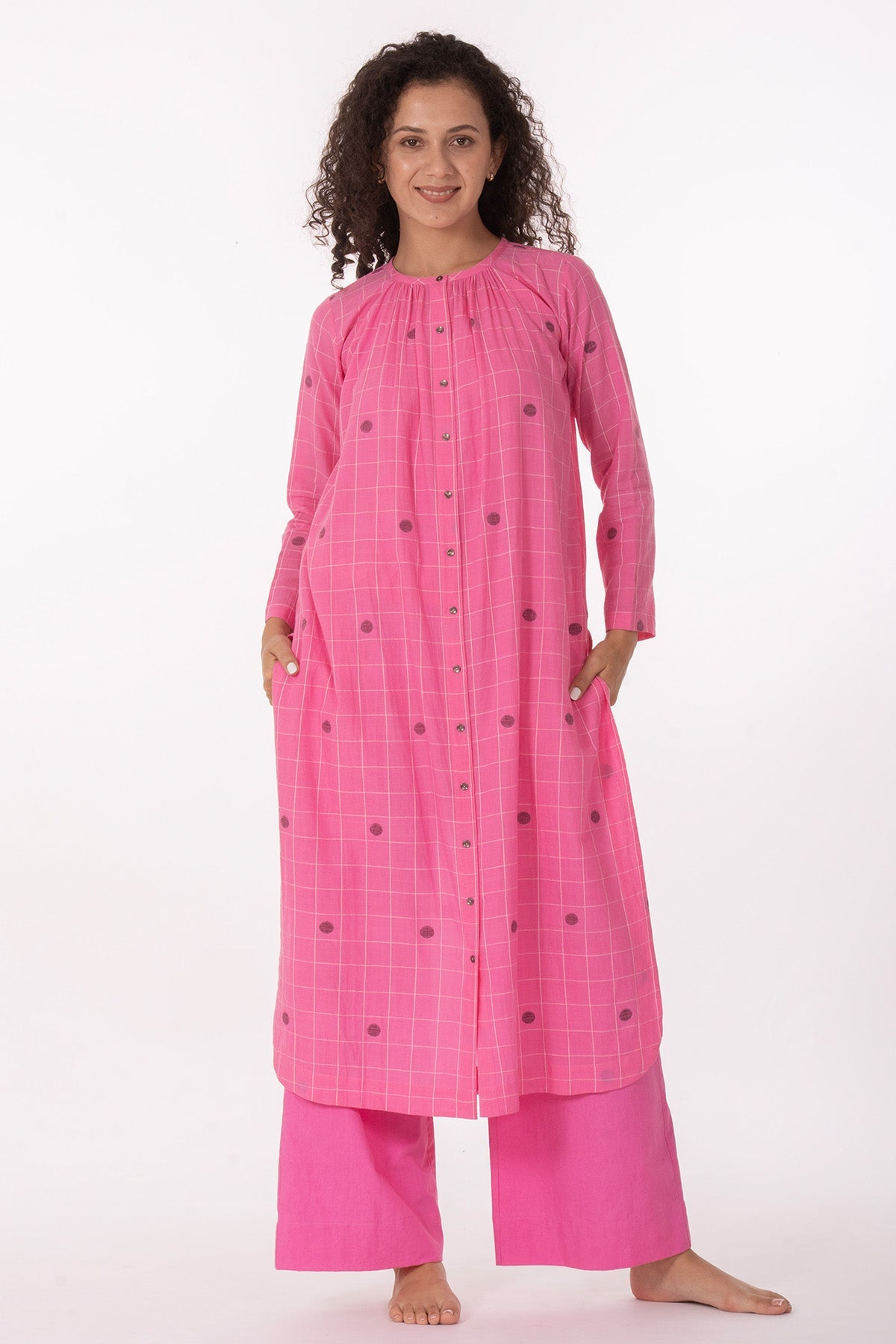 Buy Pink Hand Woven Kurta & Pants for women by Khat Clothing online available at scrollnshops