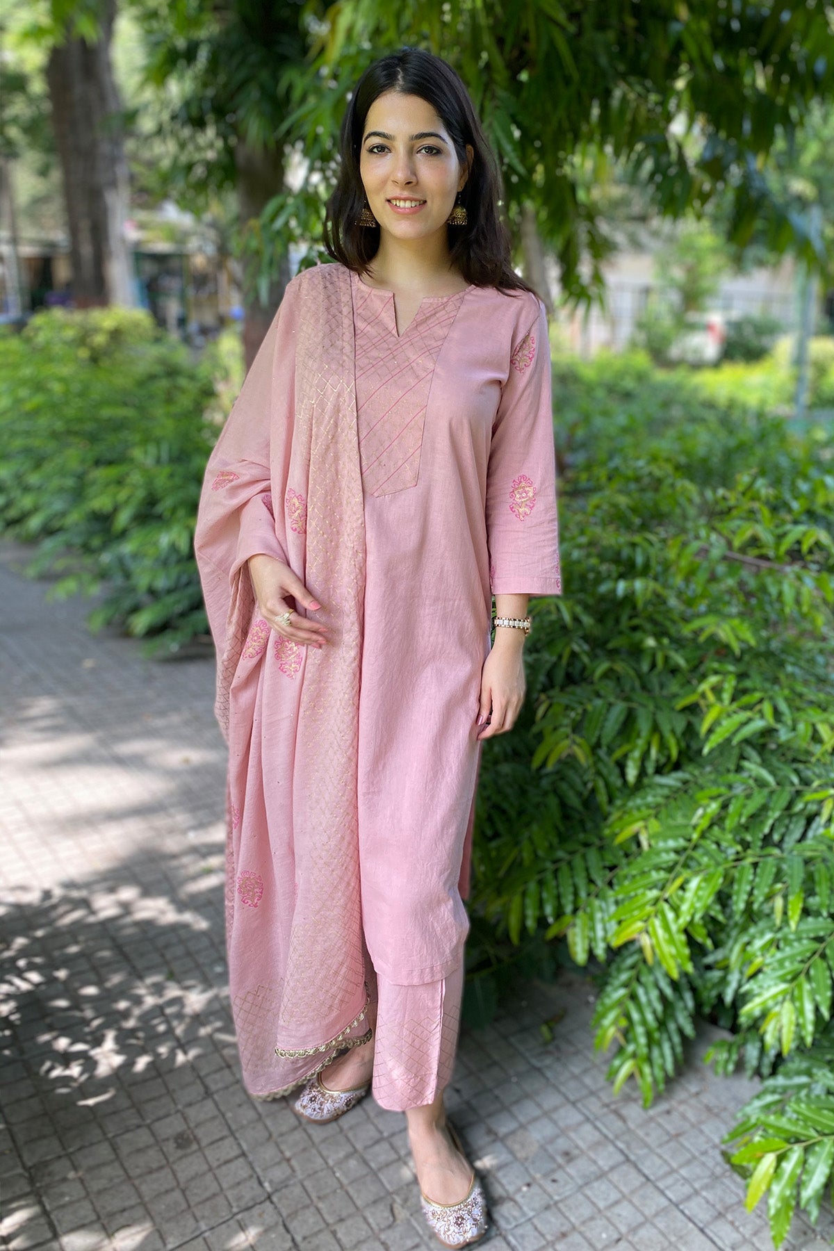 Buy Pink Handblock Print Kurta Set by The Hemming Bird for Women online at ScrollnShops