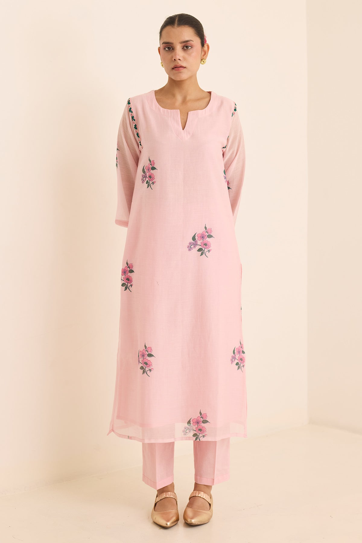 Handblock Print Pink Kurta Set