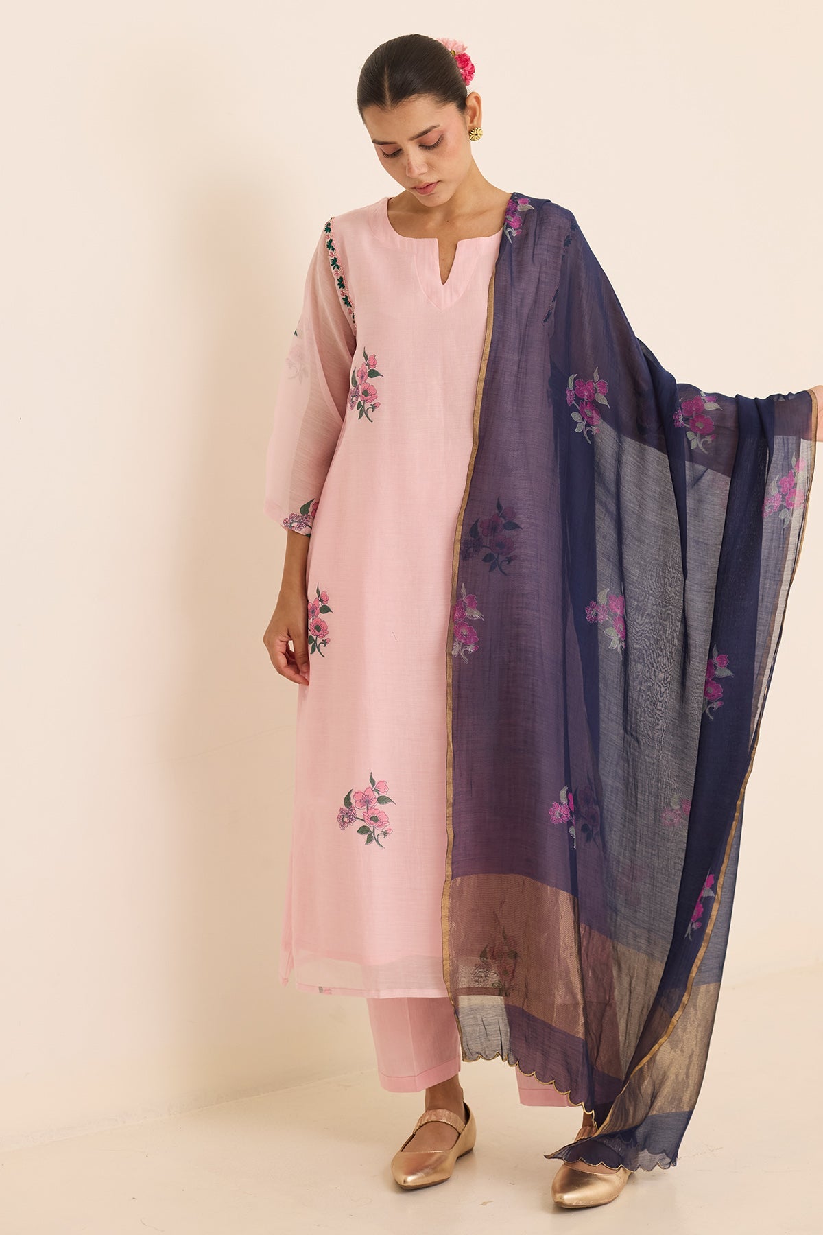 Buy Handblock Print Pink Kurta Set by Juanita For women Online at Scrollnshops