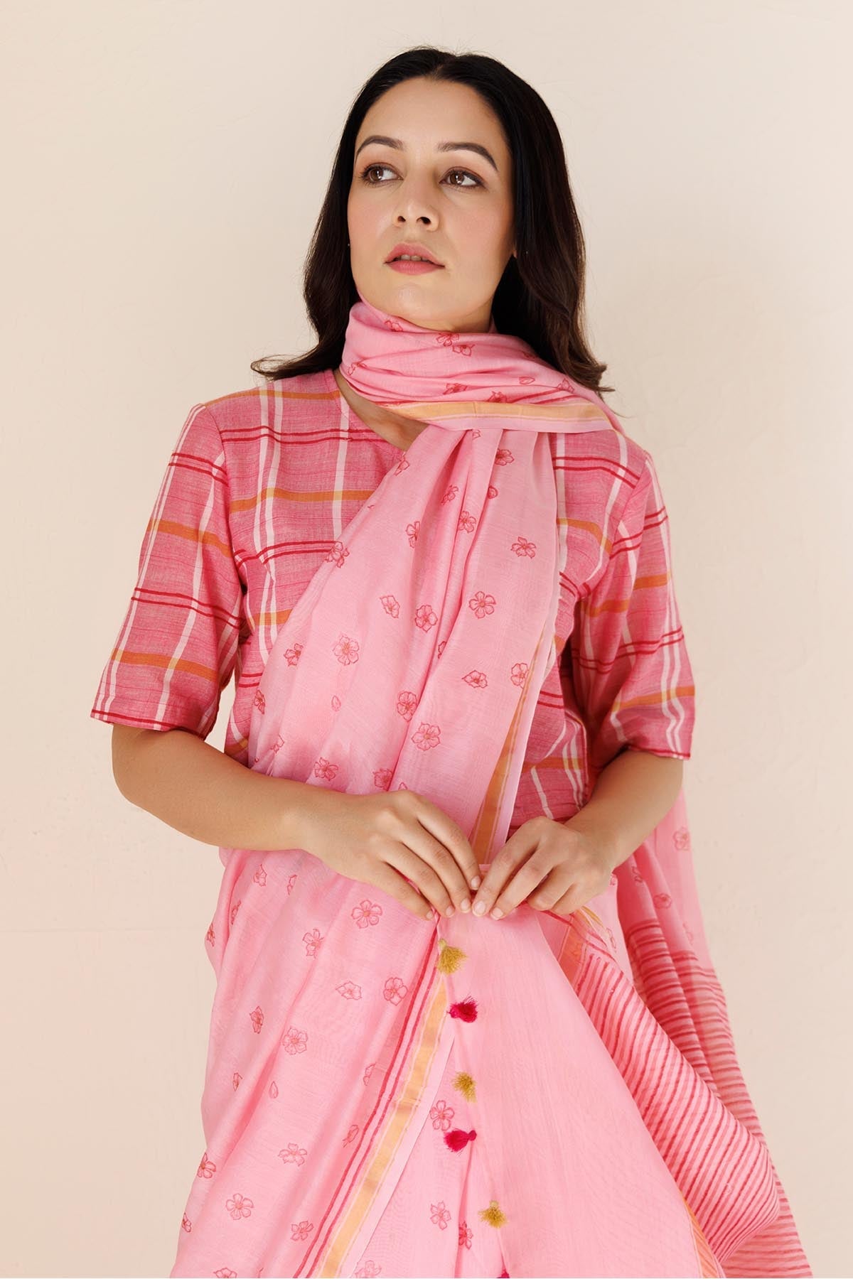 Buy Designer Pink Handblock Printed Blouse for Women