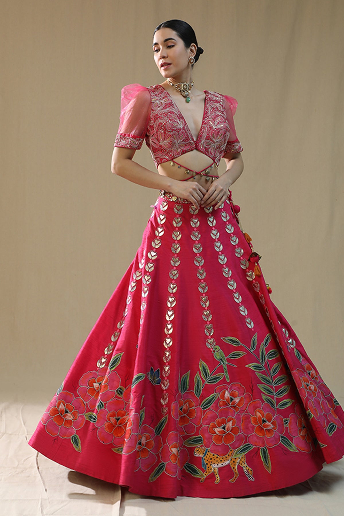 Pink Handpainted Lehenga Set