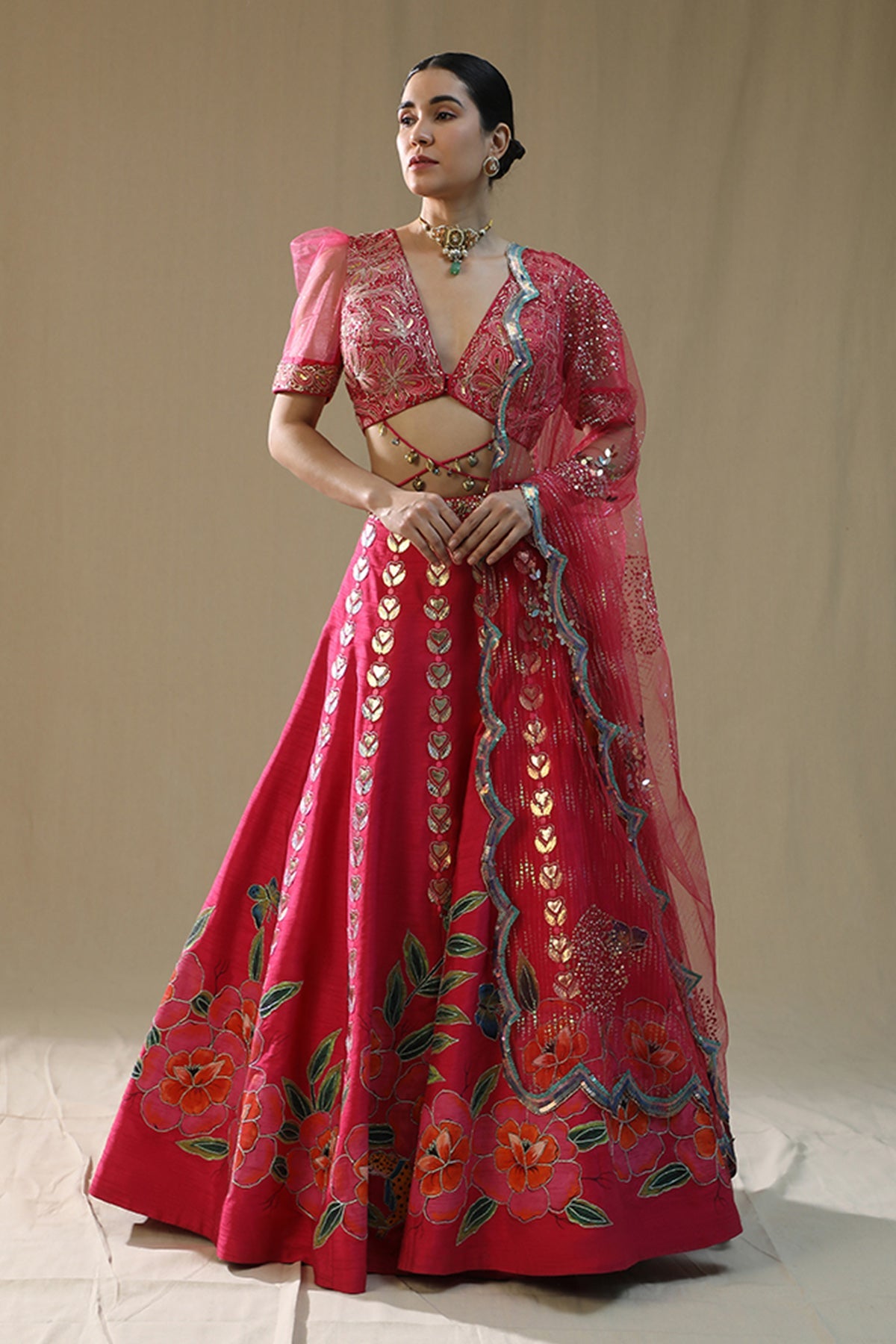 Buy Pink Handpainted Lehenga Set by Arpita Sulakshana for women online at ScrollnShops