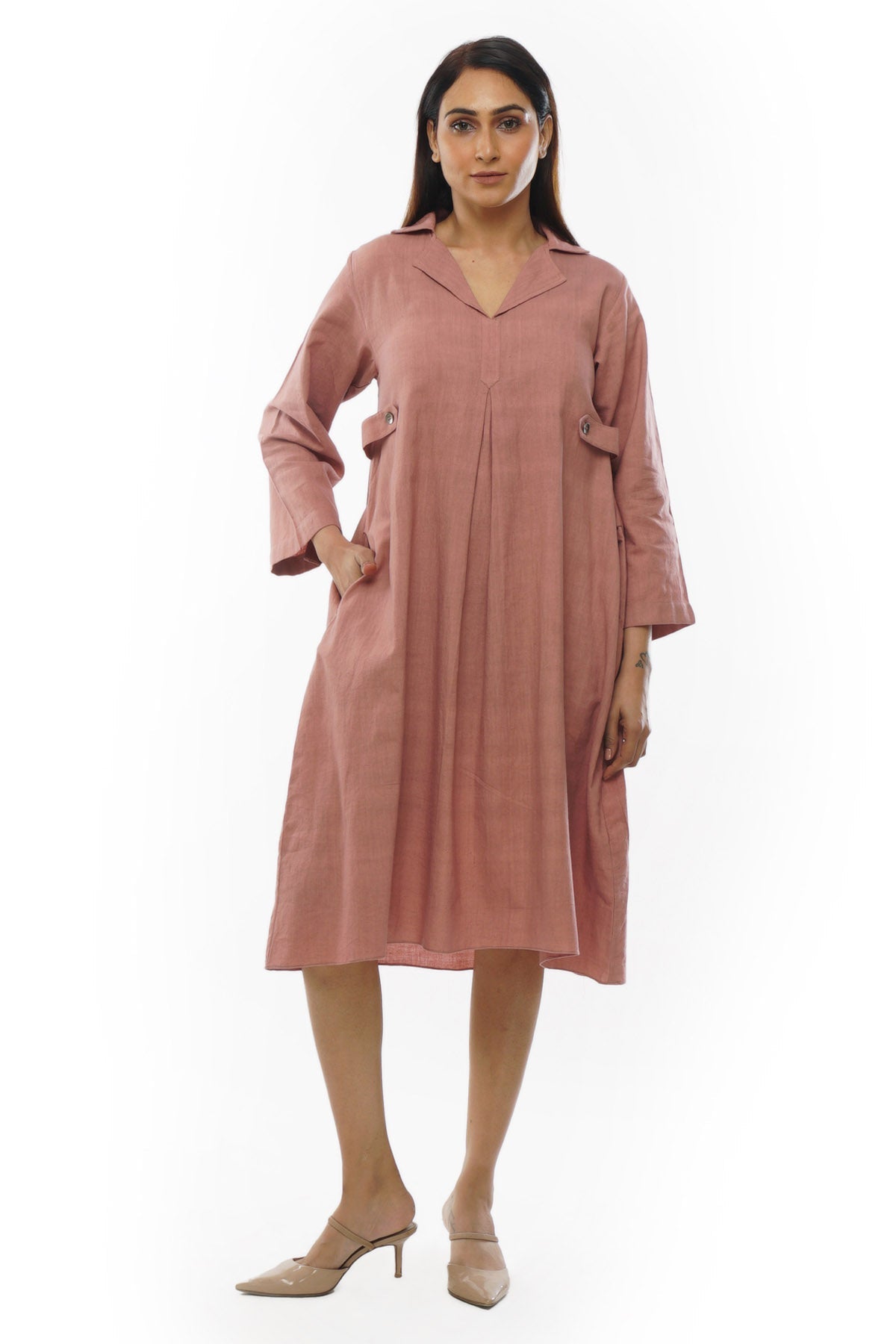 Khat Clothing Pink Handwoven Cotton Dress for women online at ScrollnShops