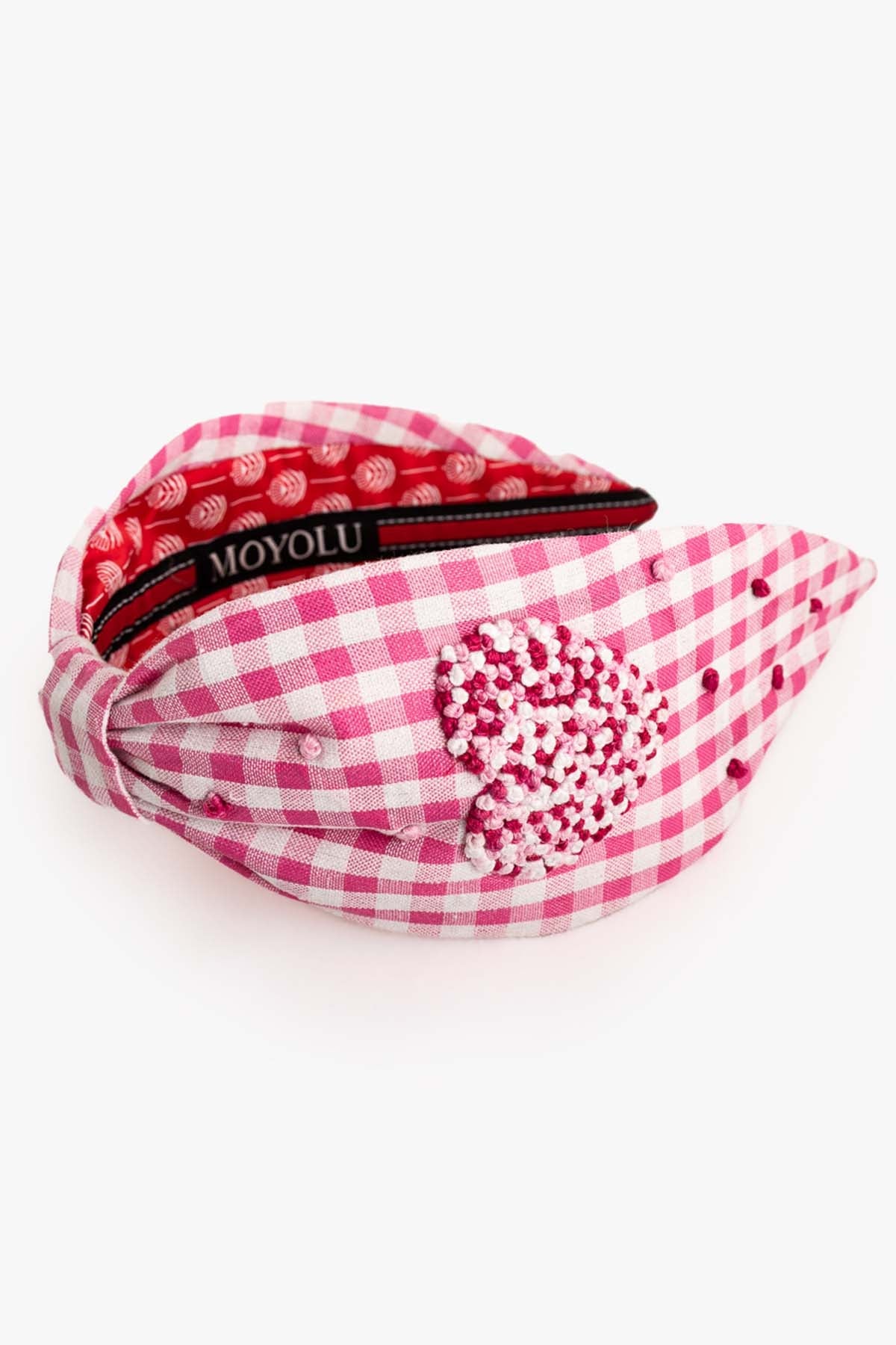 Moyolu Pink Heart Embroidered Headband for accessories online at ScrollnShops