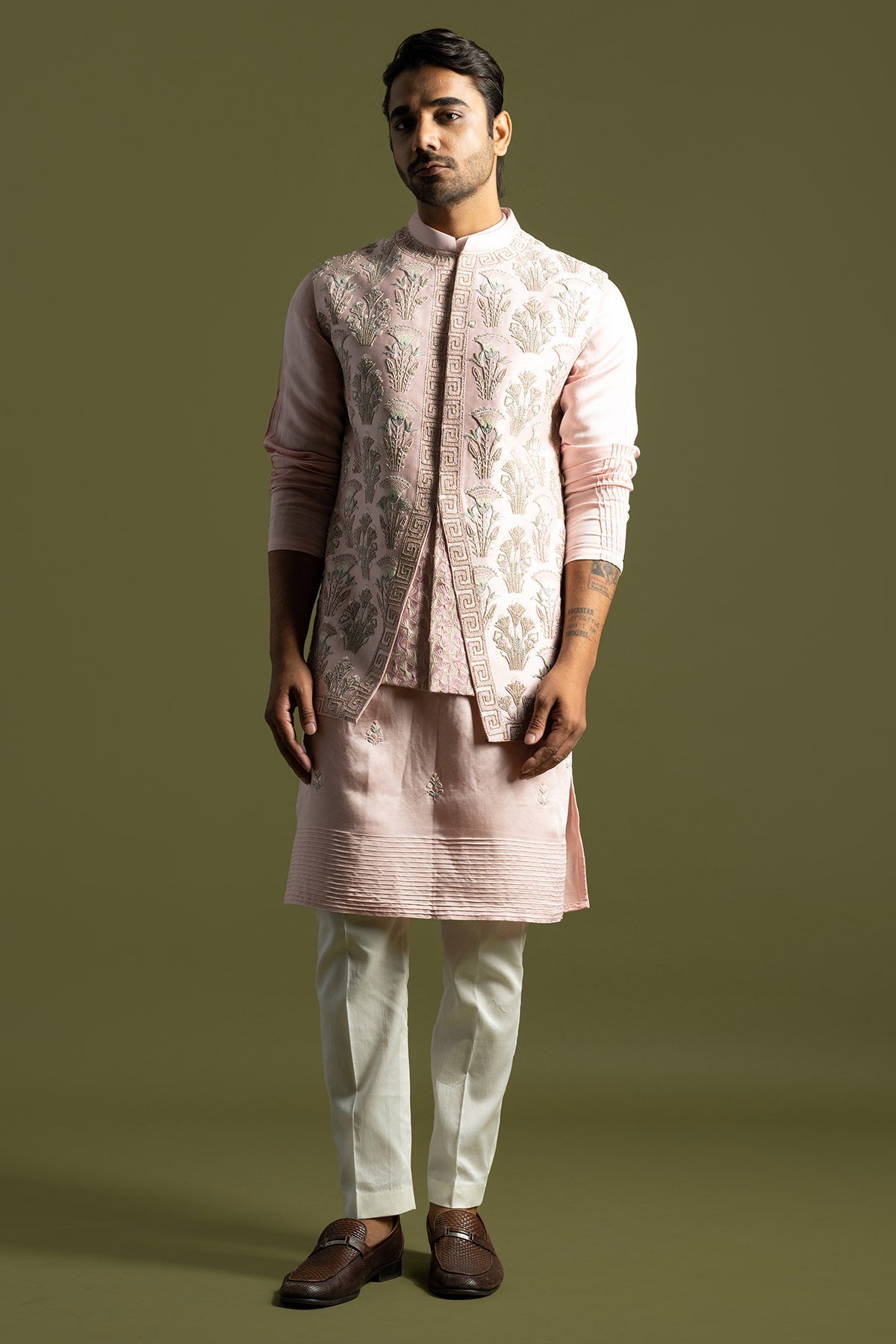 Buy Pink Heavy Chir Work Kurta Set for men by Paarsh Atelier online available at scrollnshops
