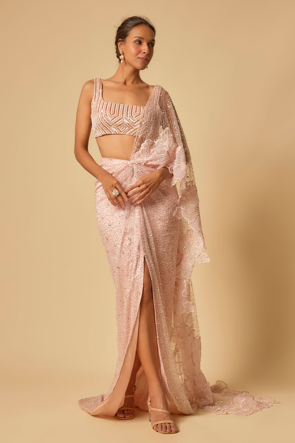 Pink Heavy Embroidered Saree