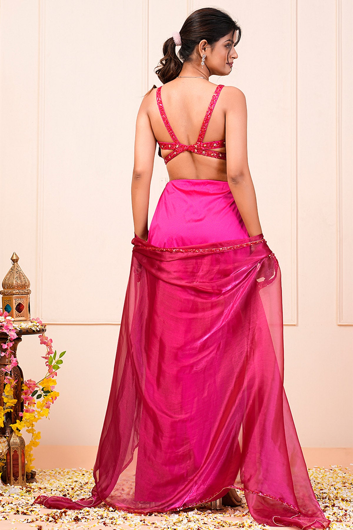 Pink Heavy Embroidered Skirt Set