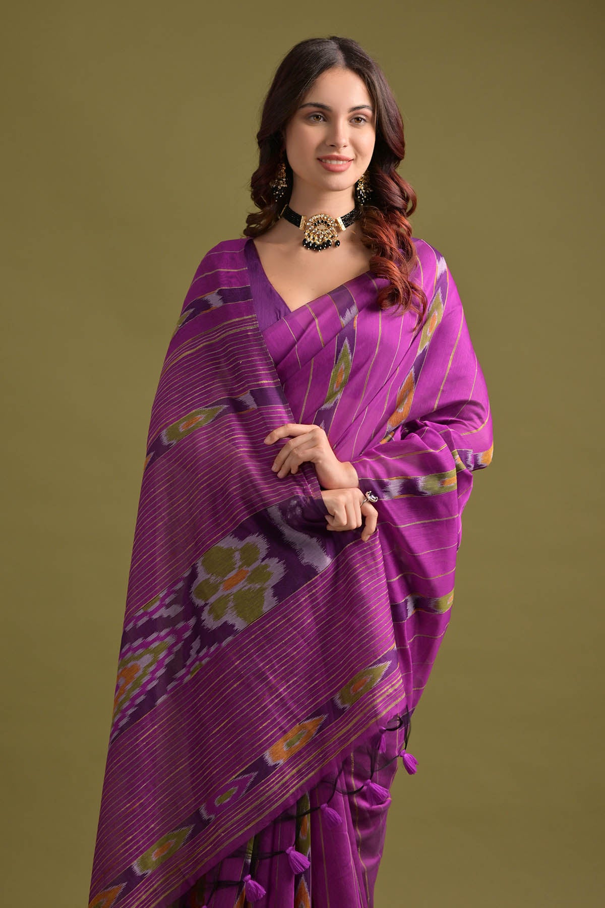 Pink Ikkat Cotton Printed Saree