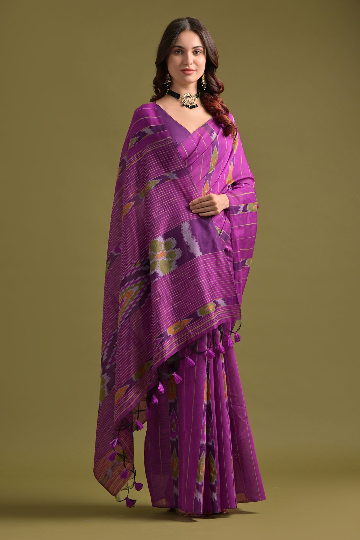 Pink Ikkat Cotton Printed Saree