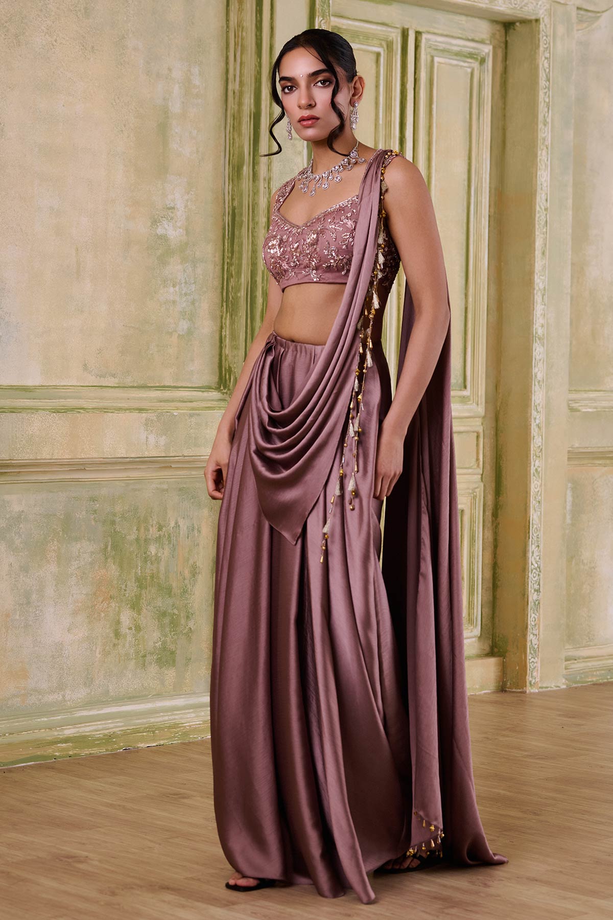 Buy Pink Italian Tassel Saree Set for women by Mudita by Urmila online available at scrollnshops