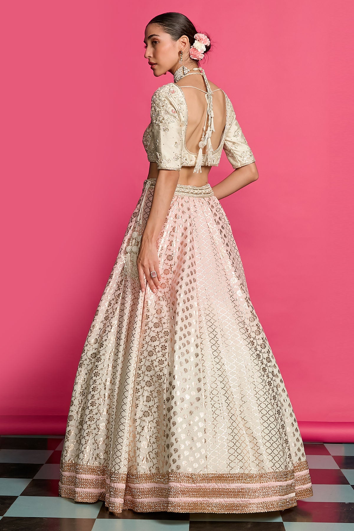 Pink & Ivory Dyed Lehenga Set