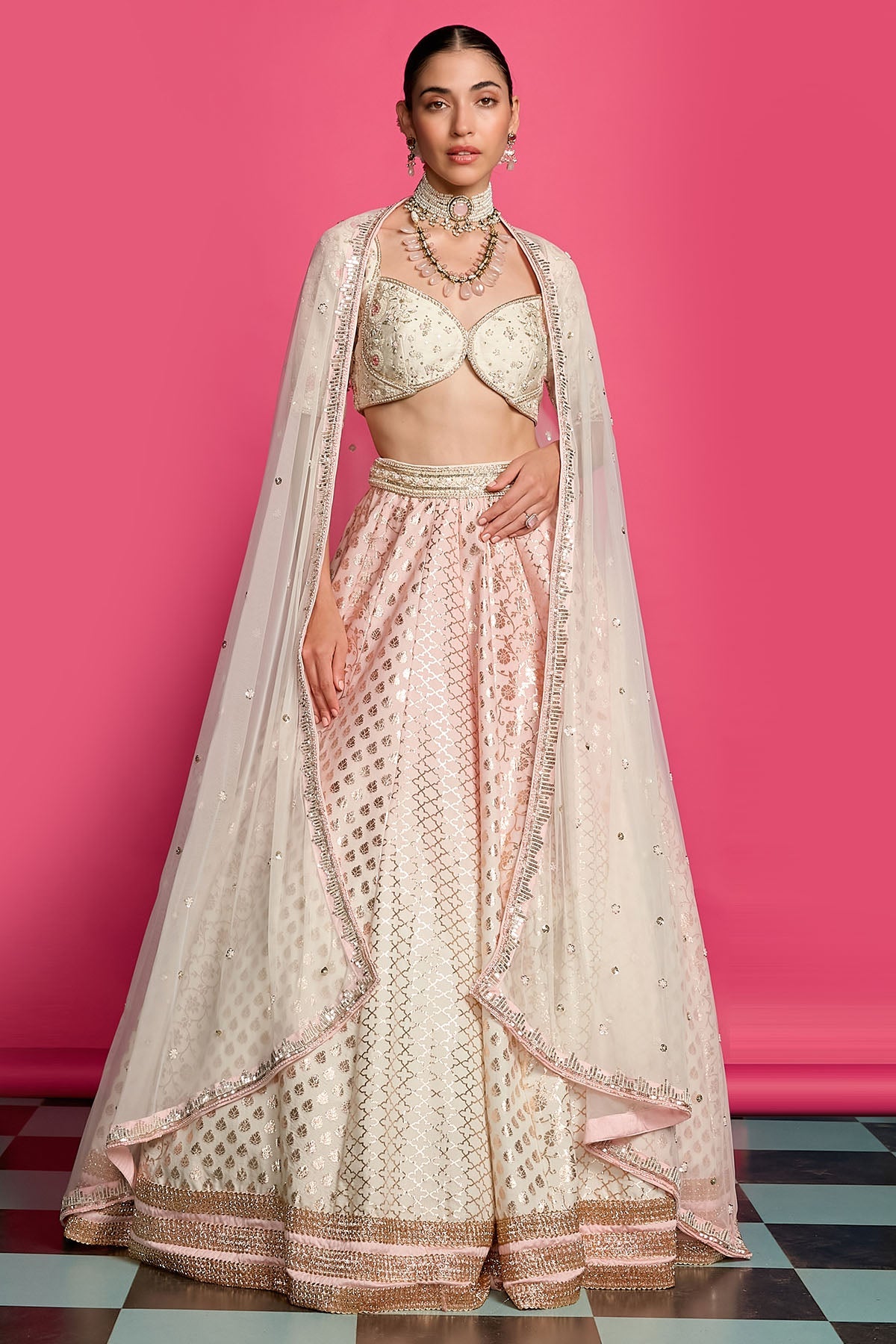Buy Pink & Ivory Dyed Lehenga Set for women by Priyanka Jain online available at scrollnshops