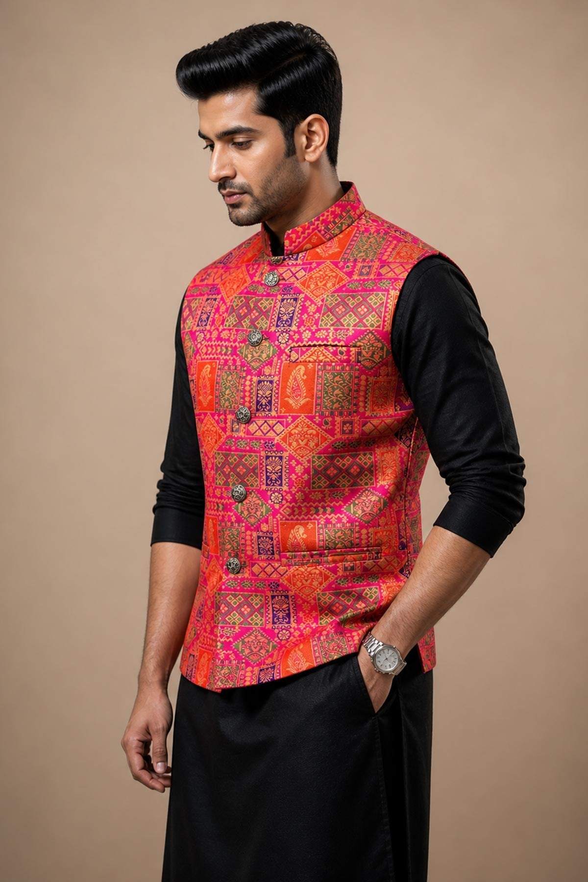 Buy Pink Jacquard Embroidered Bundi for women by Priyanka Jain online available at scrollnshops