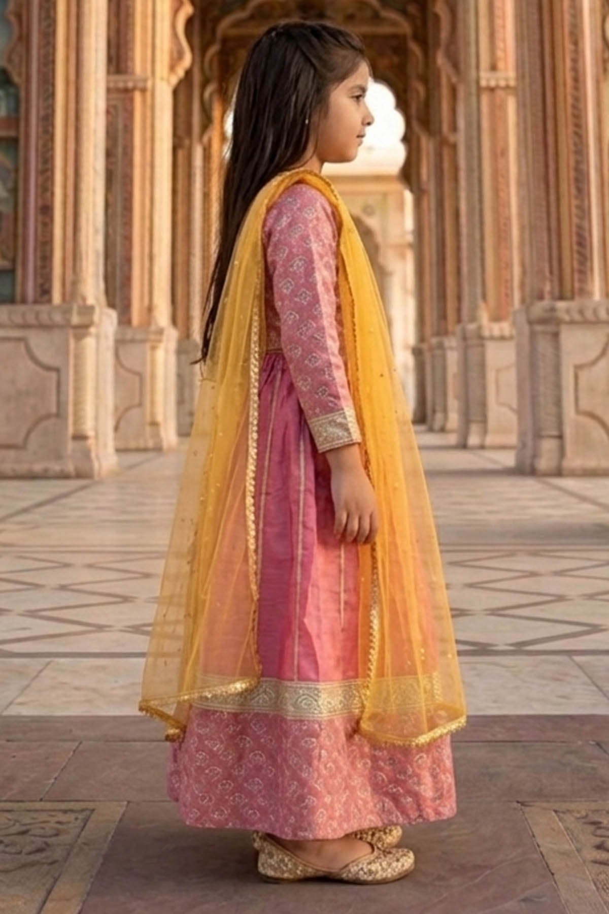 Pink Kalidaar Print Lehenga Set