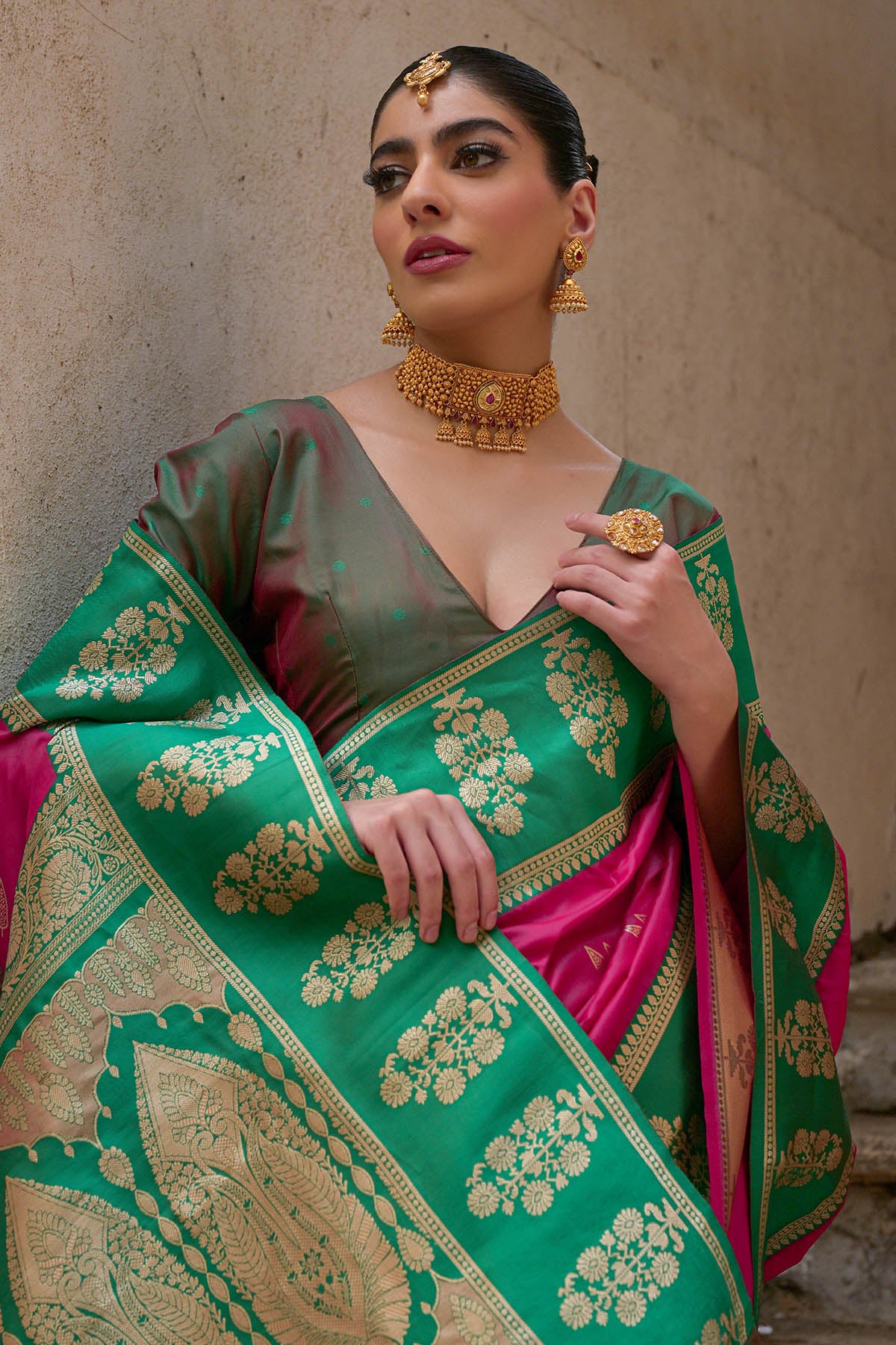 Pink Kanchi Silk Zari Saree