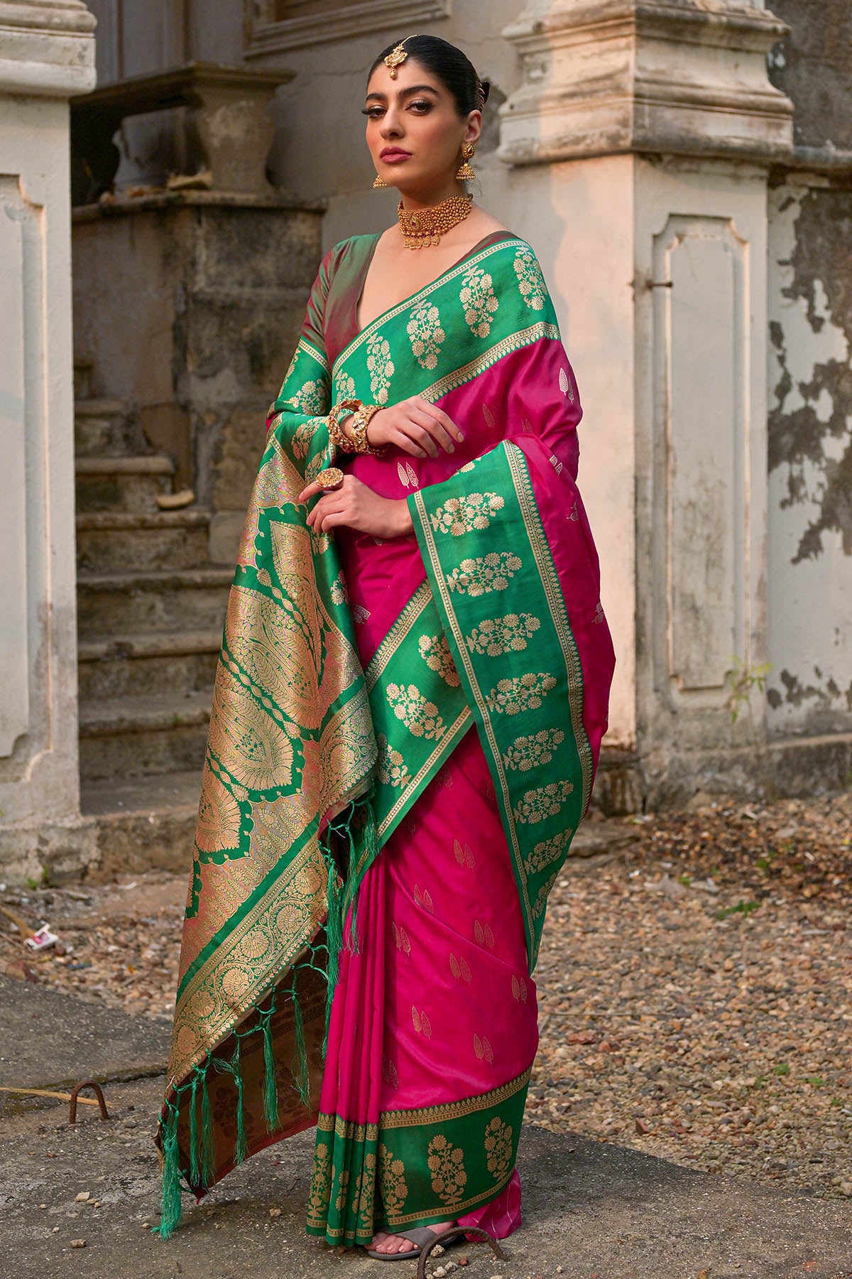 Pink Kanchi Silk Zari Saree
