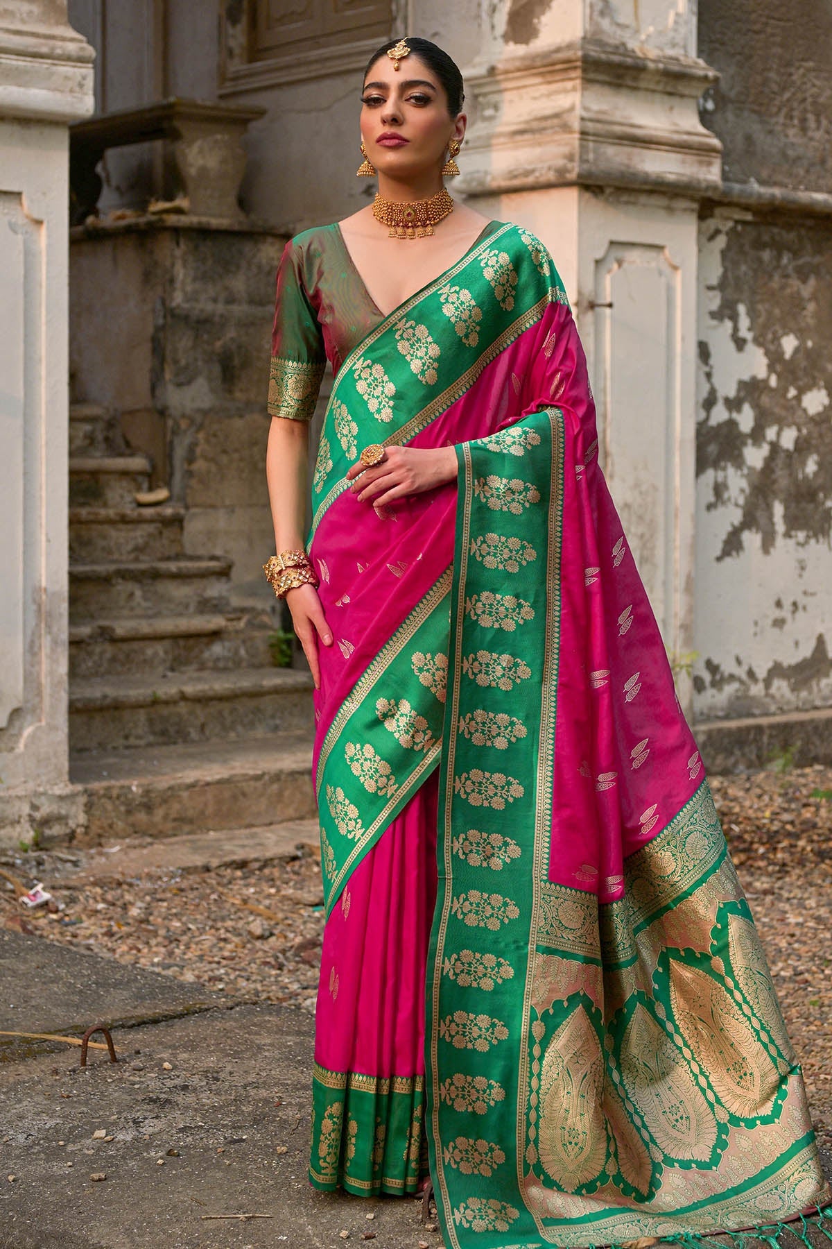 Buy Pink Kanchi Silk Zari Saree by Lili Lala for women online at ScrollnShops