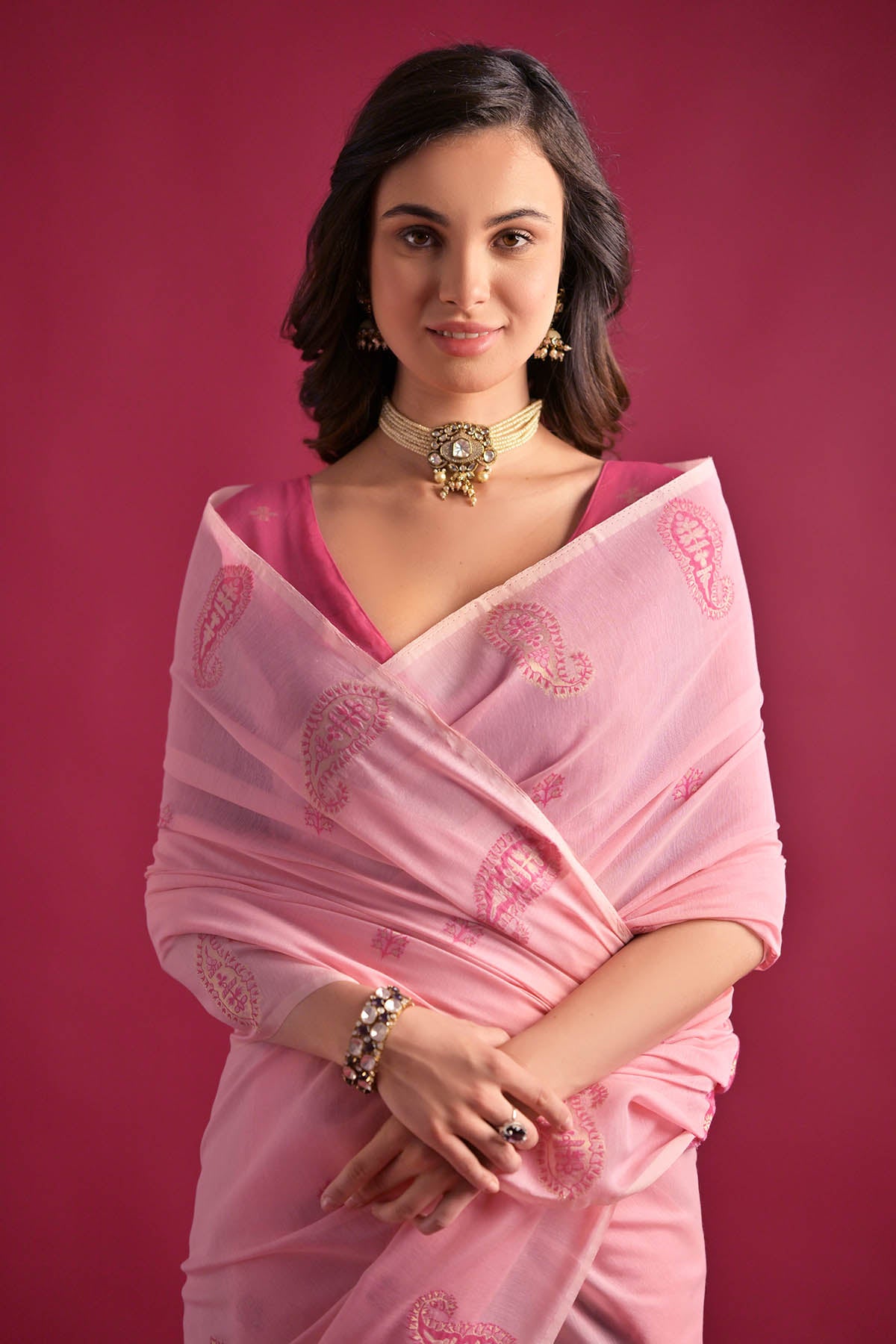 Pink Keri Weaving Work Saree