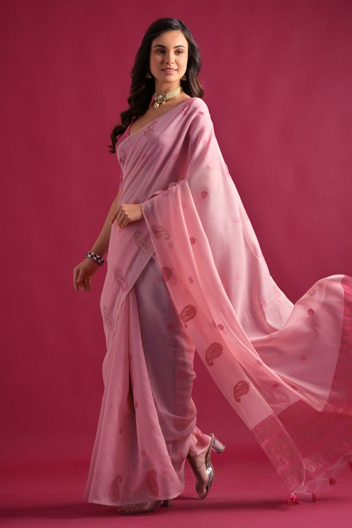 Pink Keri Weaving Work Saree