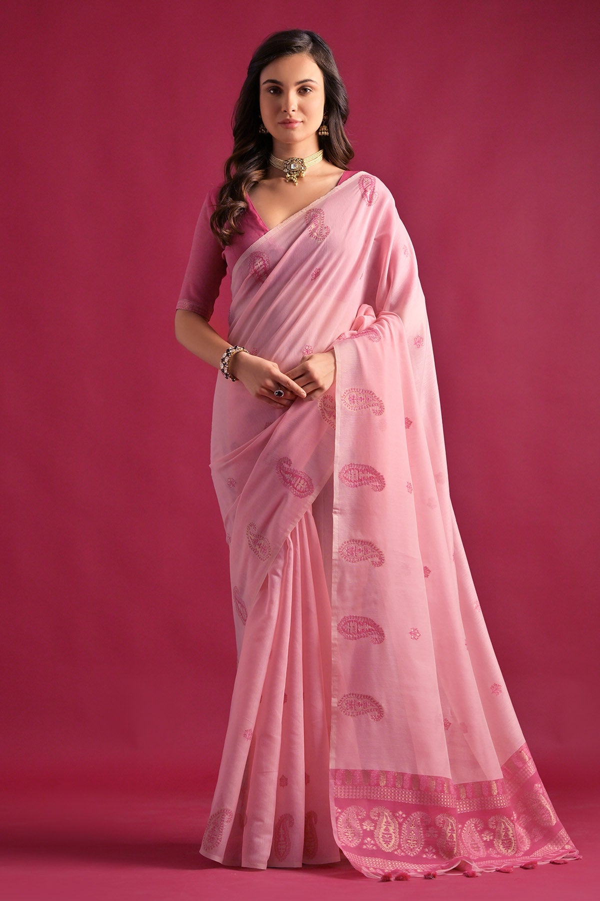 Buy Pink Keri Weaving Work Saree by Lili Lala for women online at ScrollnShops