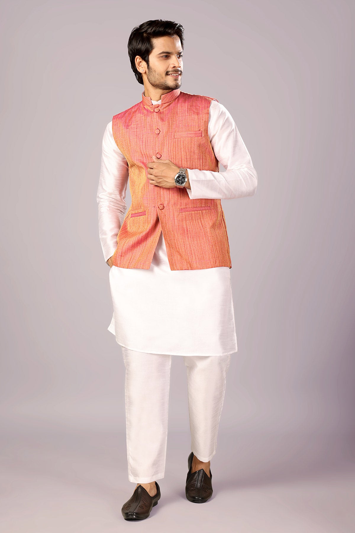 Pink Khadi Cotton Bundi Jacket