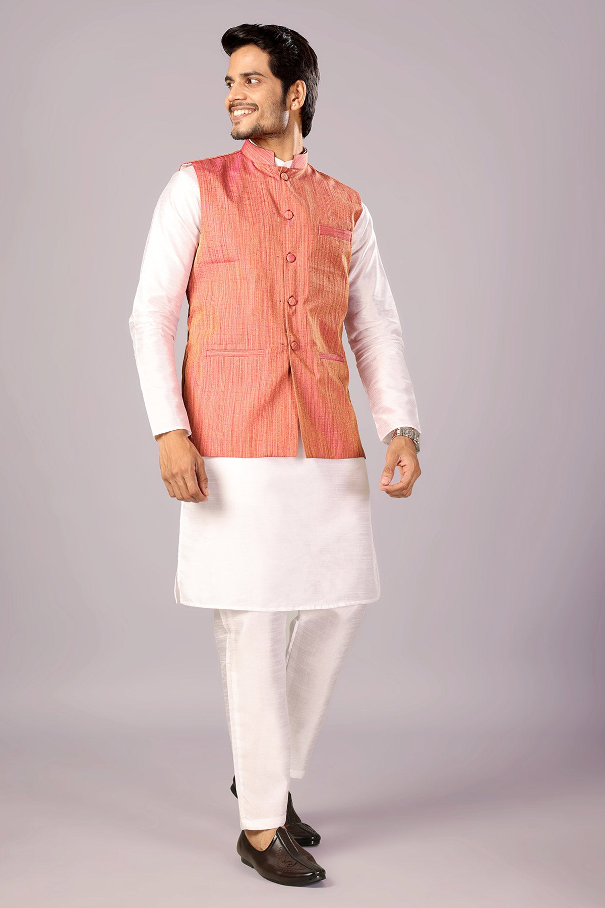 Pink Khadi Cotton Bundi Jacket