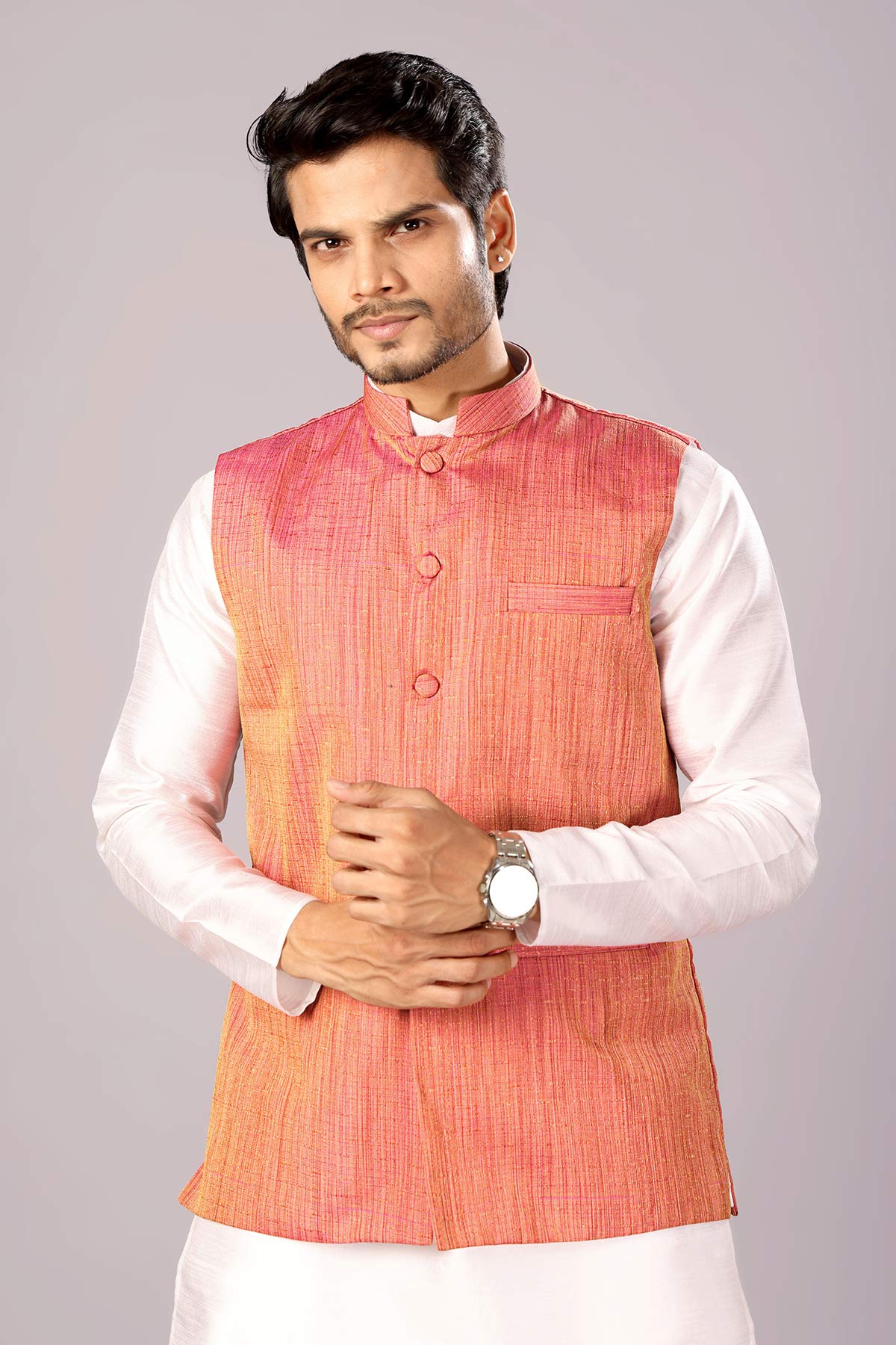 Buy Pink Khadi Cotton Bundi Jacket for men by Aastha Fashion online available at scrollnshops