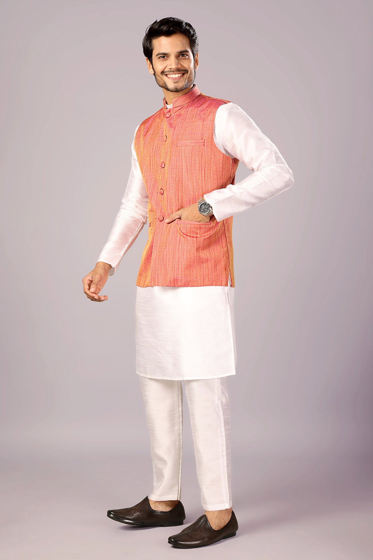 Pink Khadi Cotton Bundi Jacket