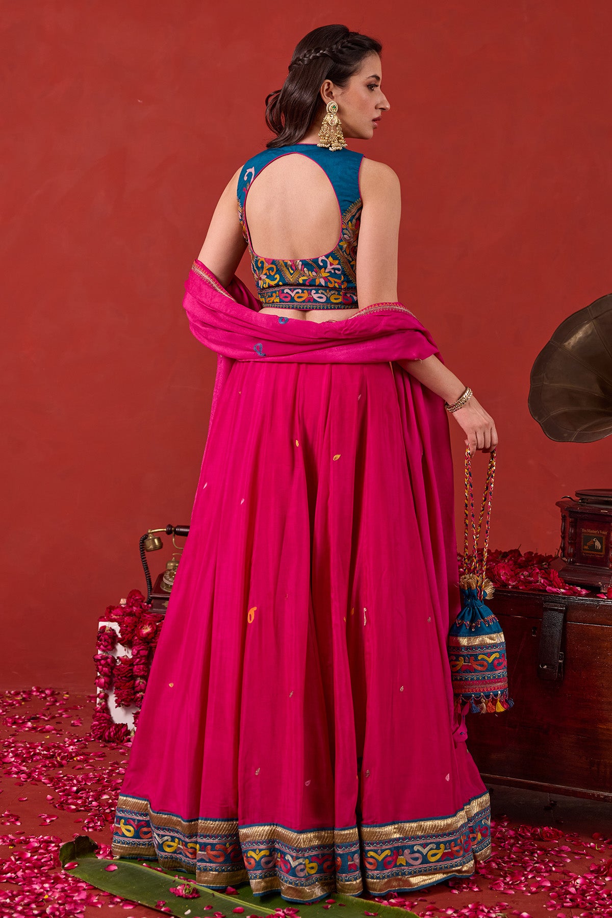 Pink Kutchi Motifs Lehenga Set