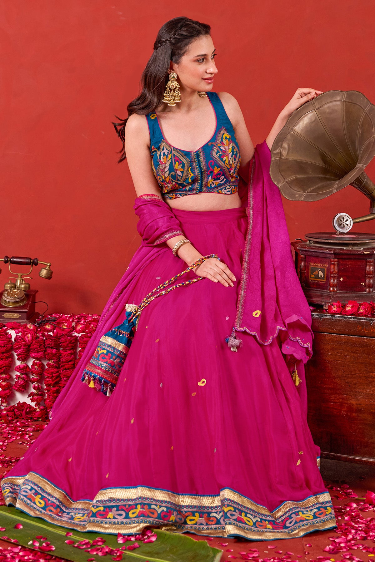 Pink Kutchi Motifs Lehenga Set