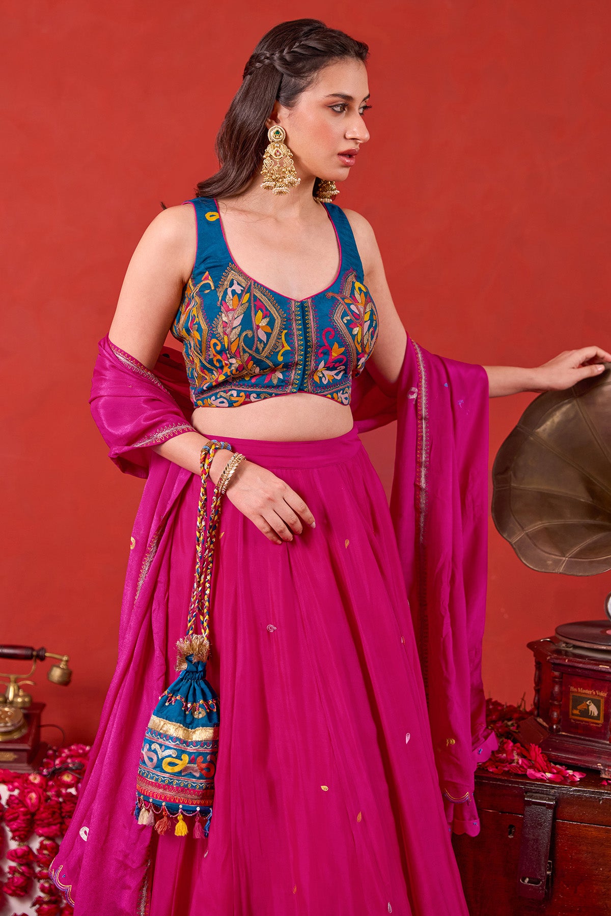 Pink Kutchi Motifs Lehenga Set