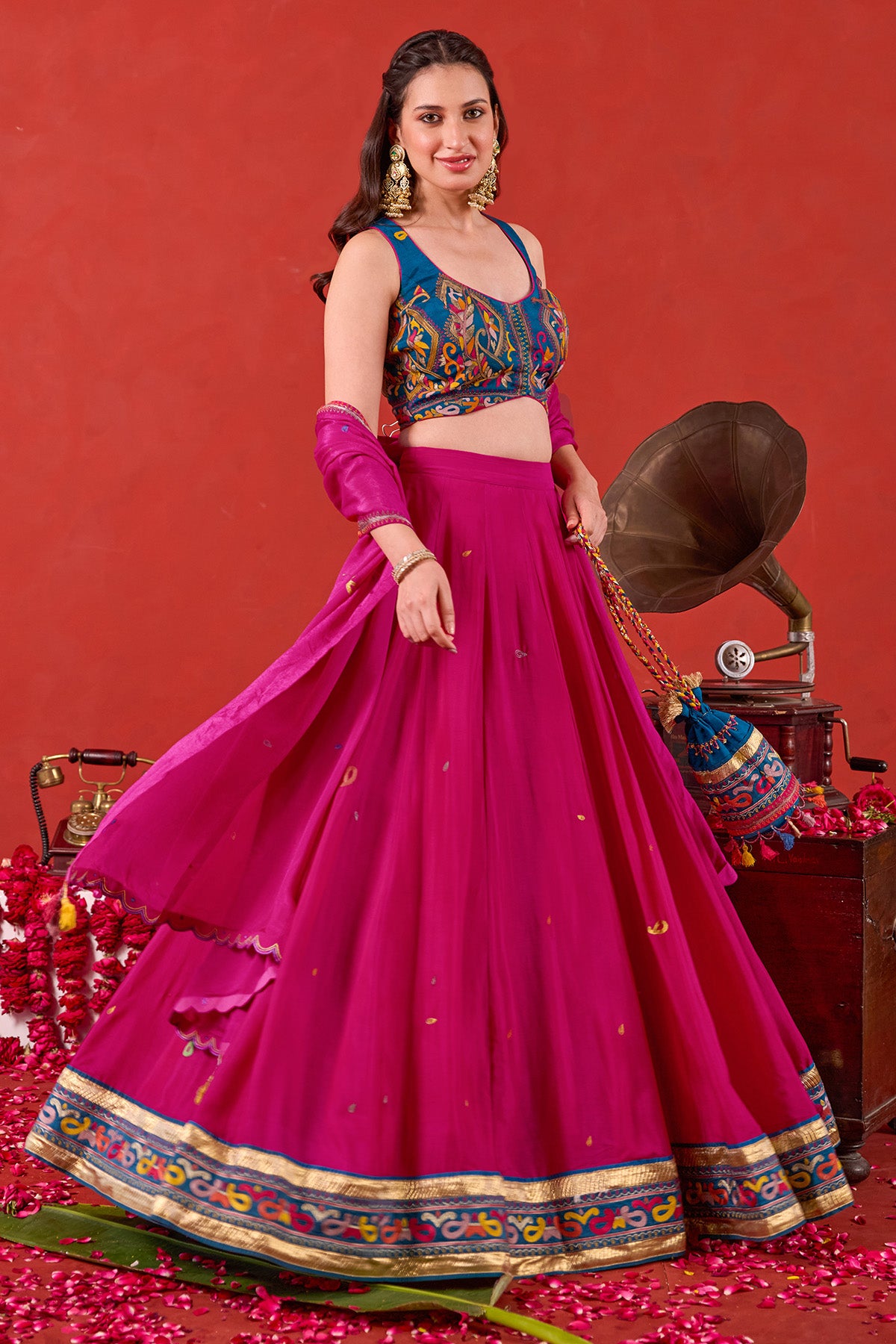 Pink Kutchi Motifs Lehenga Set