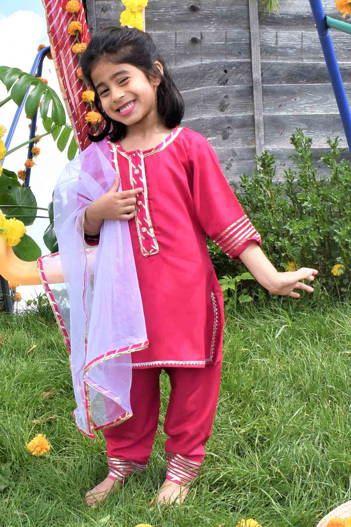 Designer ViYa Pink Lace Embellished Kurta Set For Kids Available online at ScrollnShops