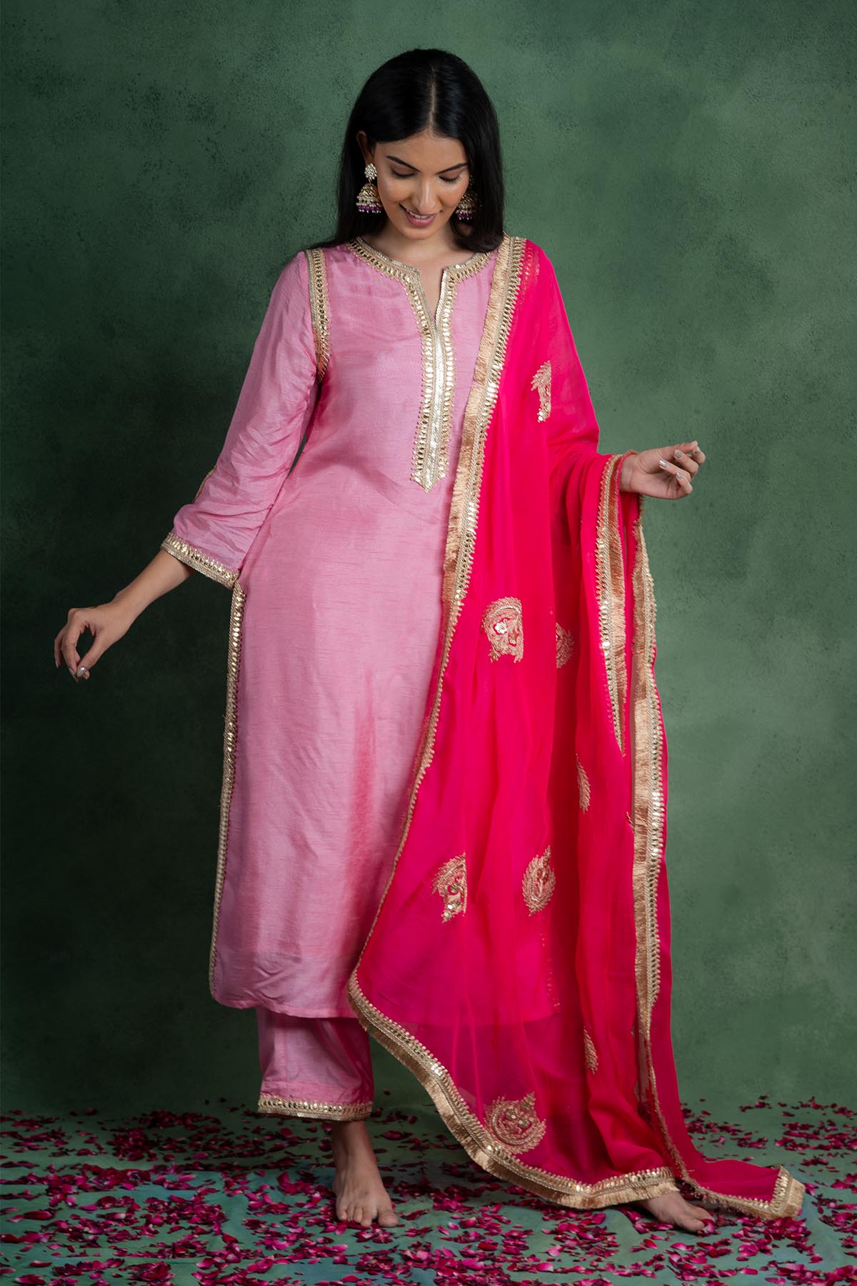 Buy Pink Lace Embroidered Kurta Set by Shop Gulmohar for women online at ScrollnShops