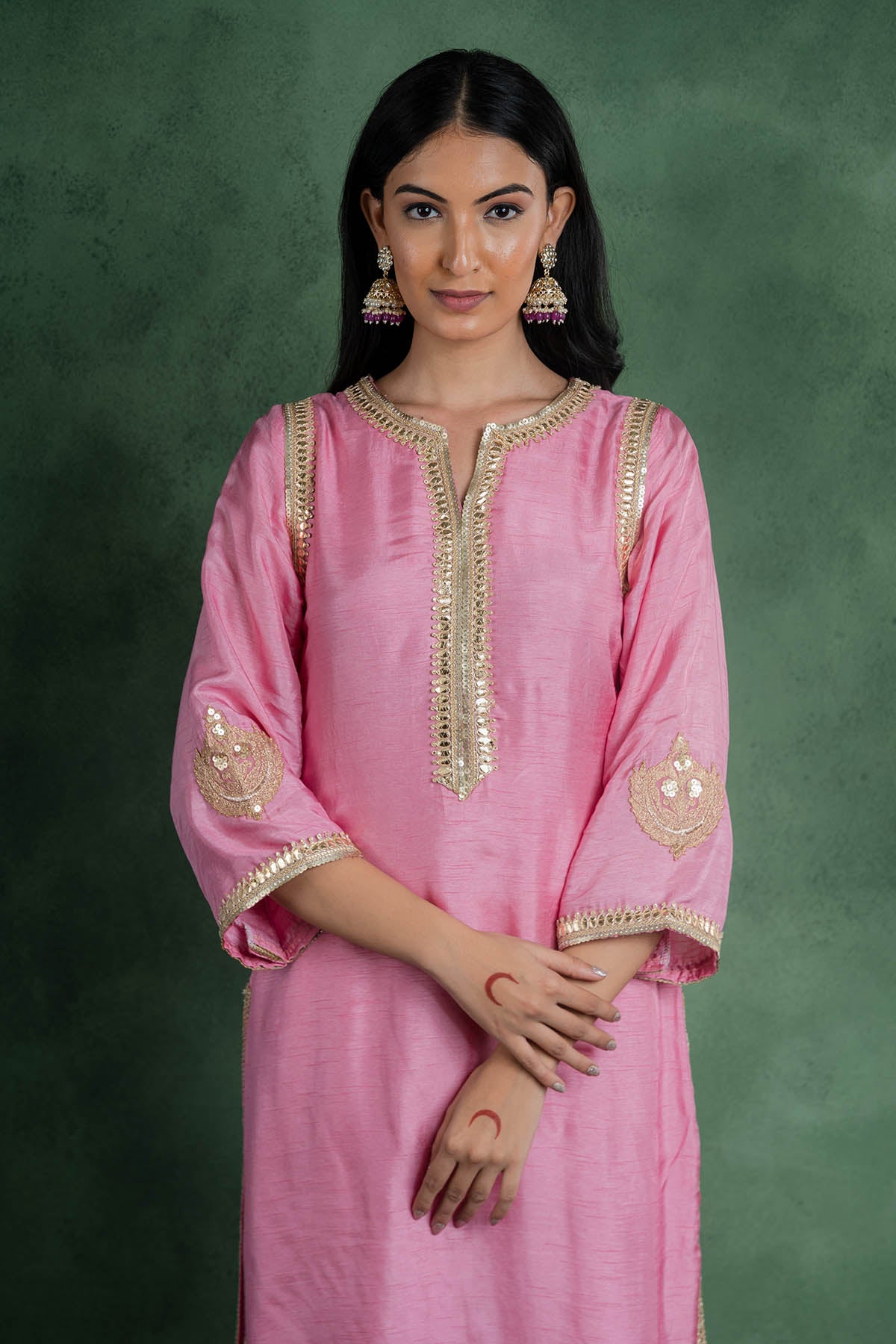 Pink Lace Embroidered Kurta Set
