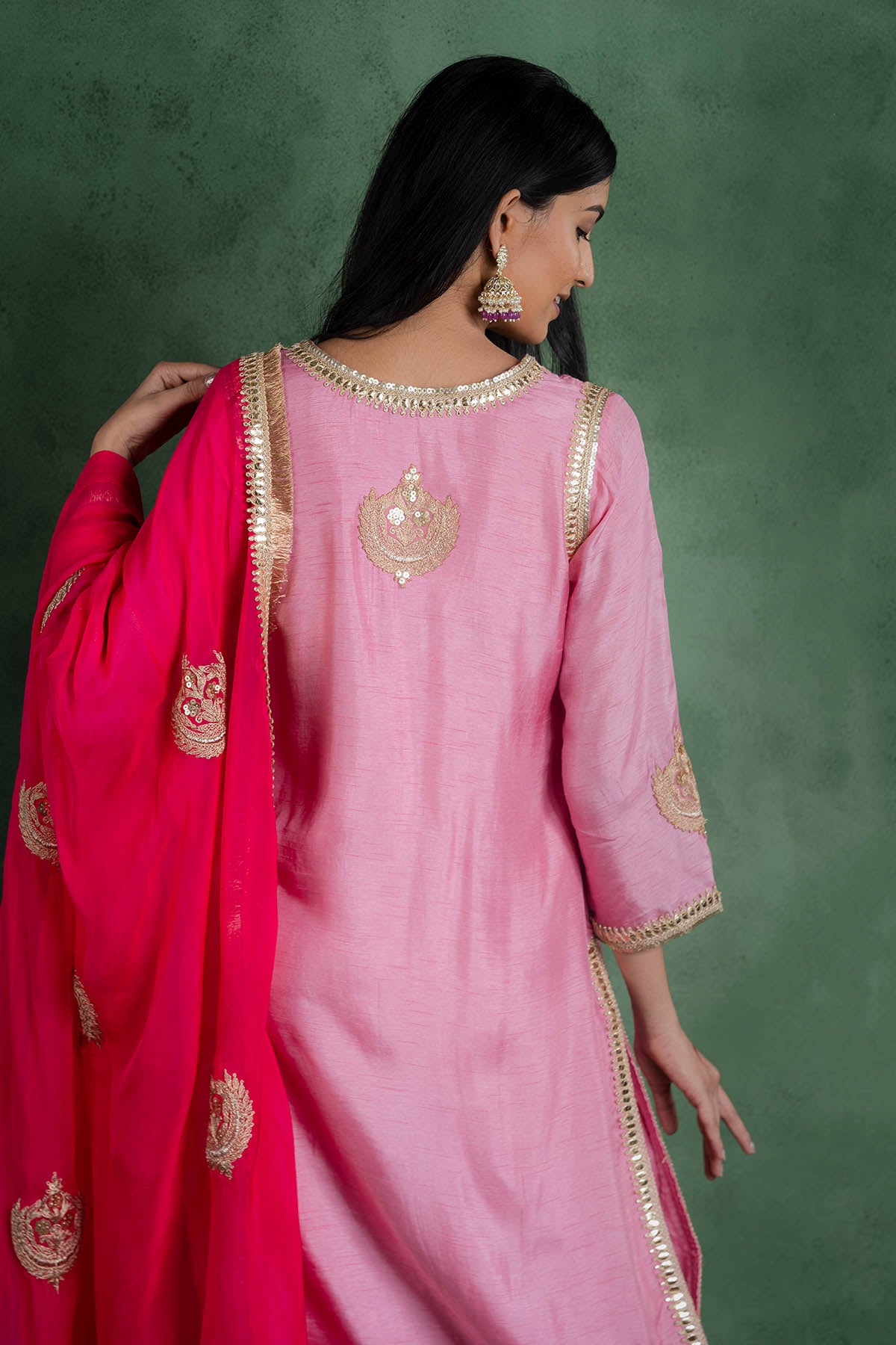 Pink Lace Embroidered Kurta Set