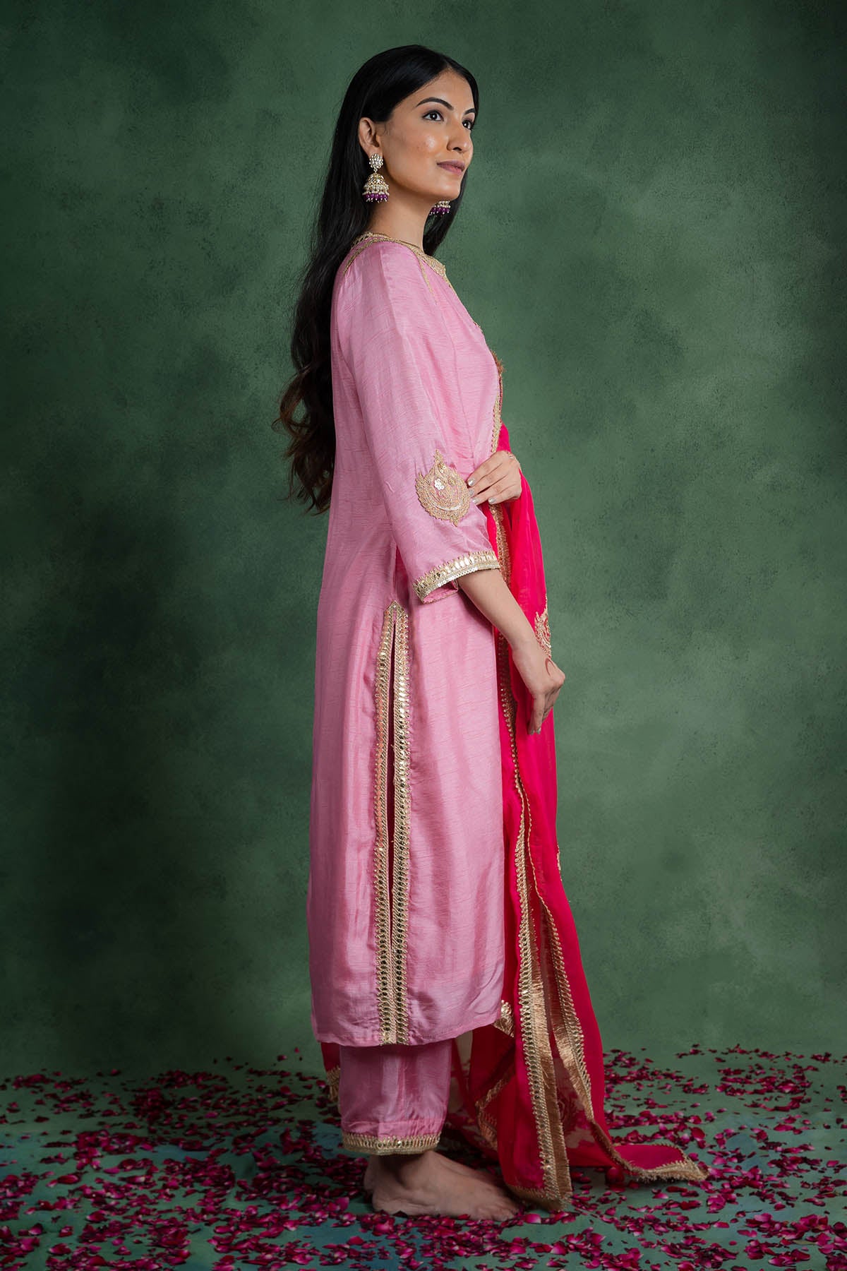 Pink Lace Embroidered Kurta Set