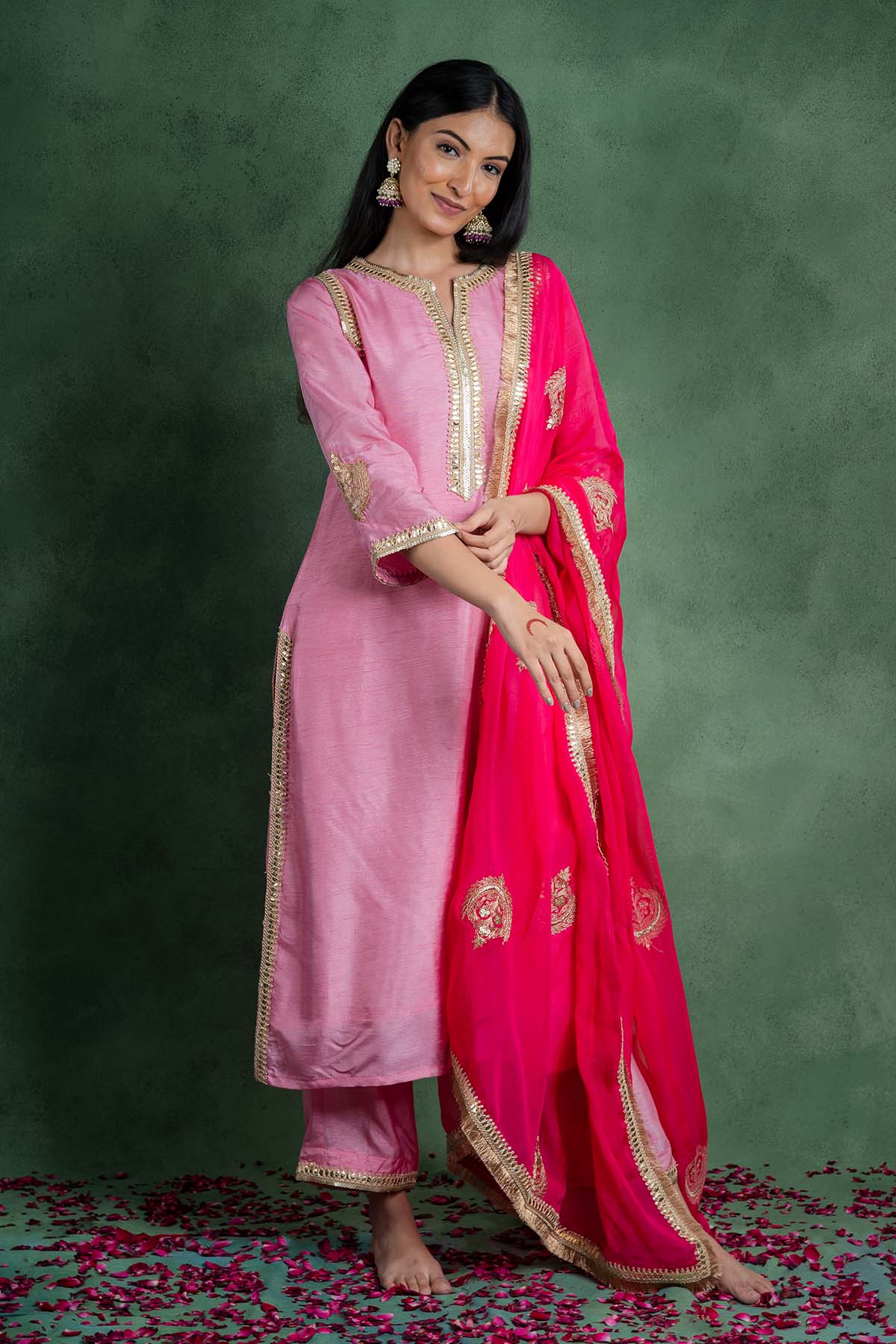 Pink Lace Embroidered Kurta Set