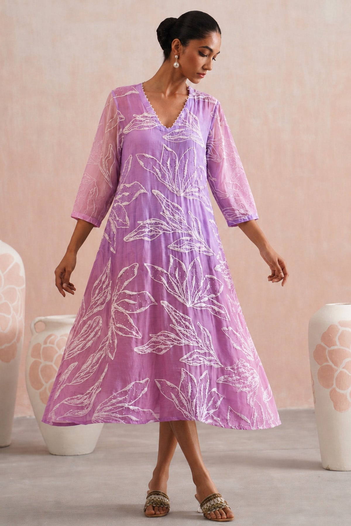 Buy Pink & Lavender Chanderi Dress for women by Ugna by Unnati online available at scrollnshops