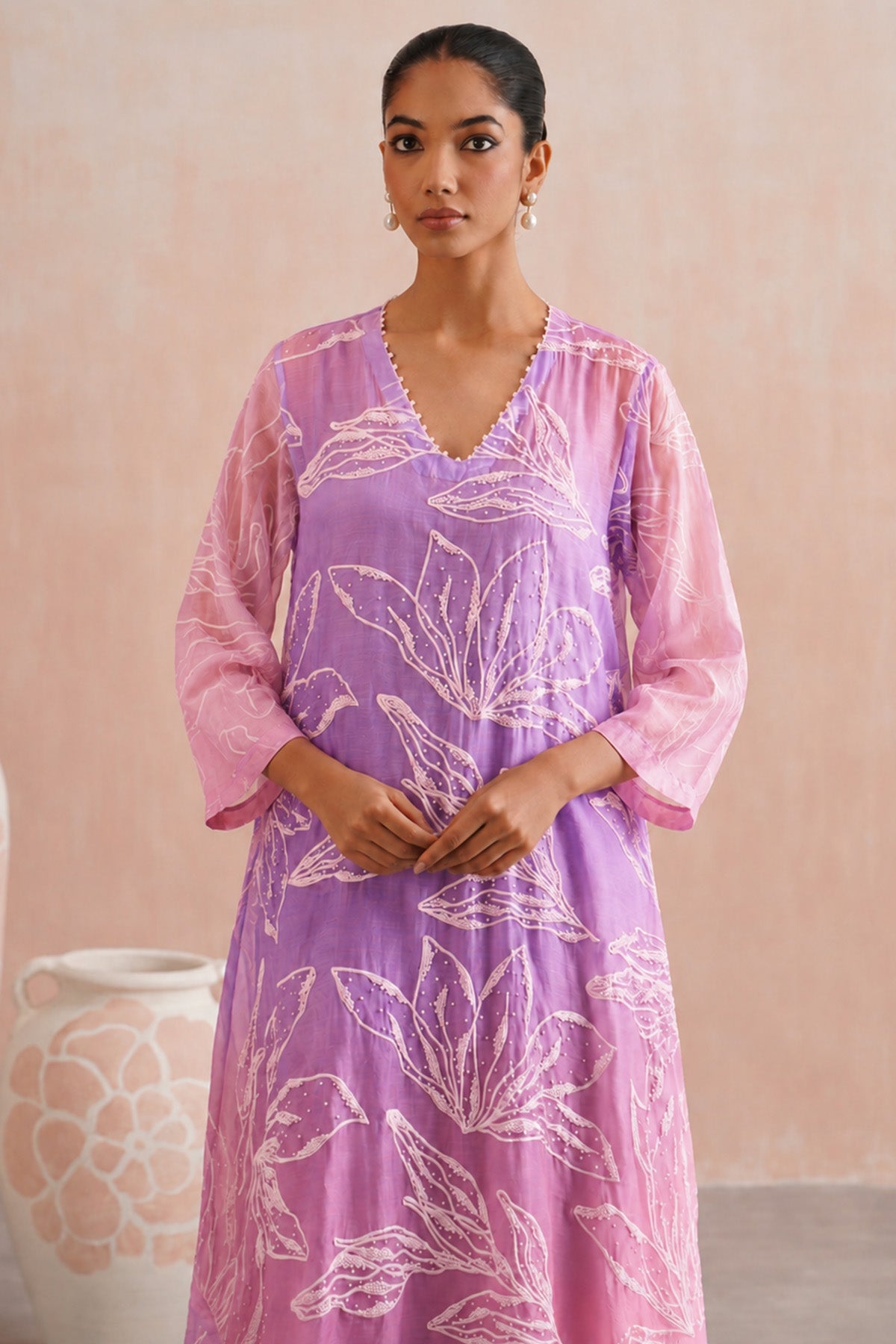Pink & Lavender Chanderi Dress