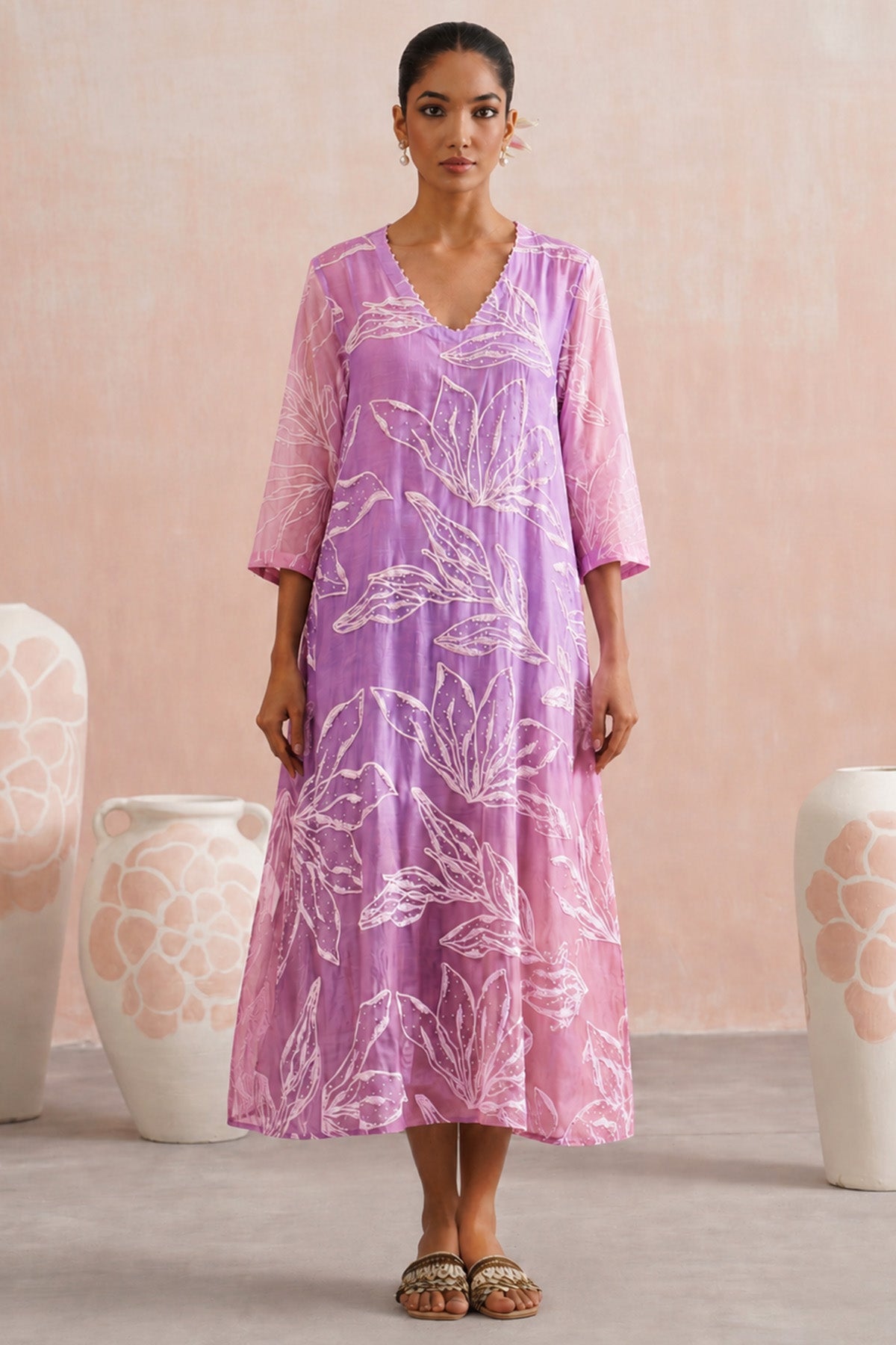 Pink & Lavender Chanderi Dress