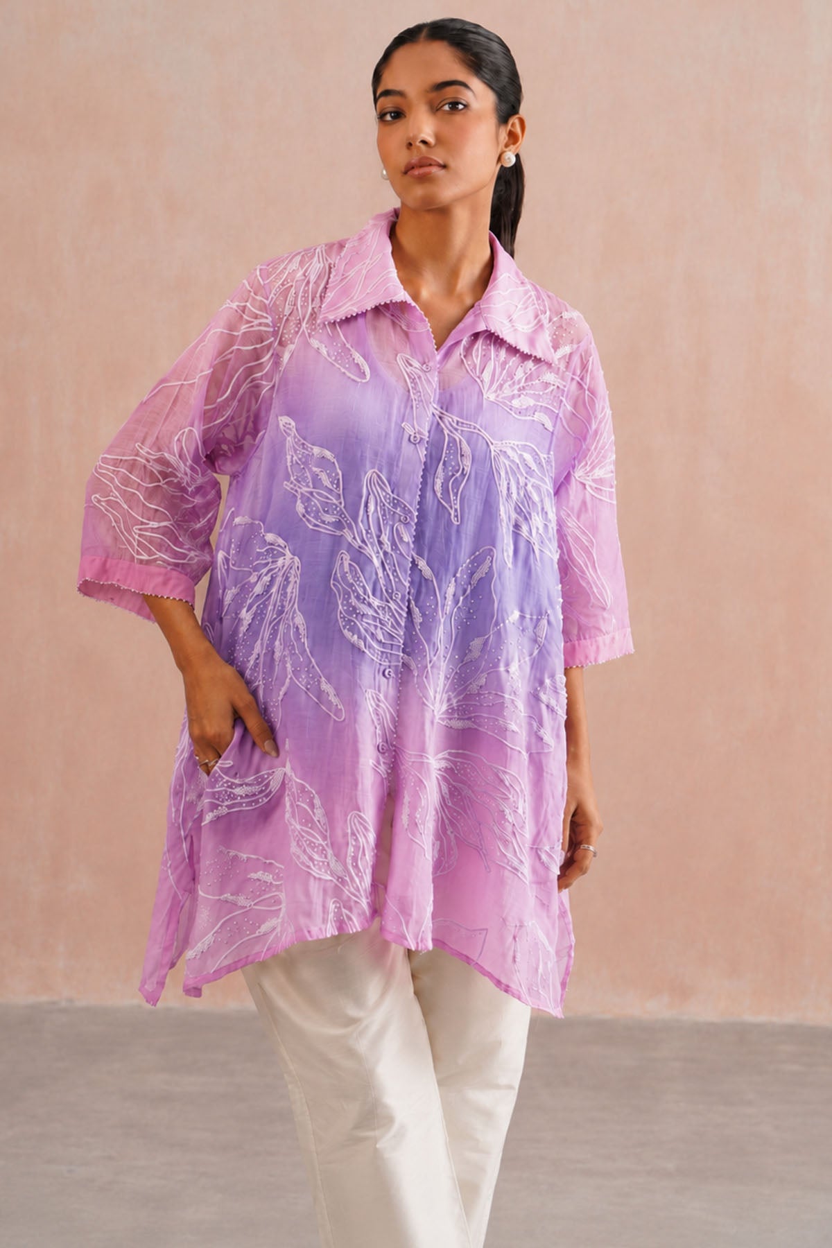 Pink & Lavender Pearl Kurta Set