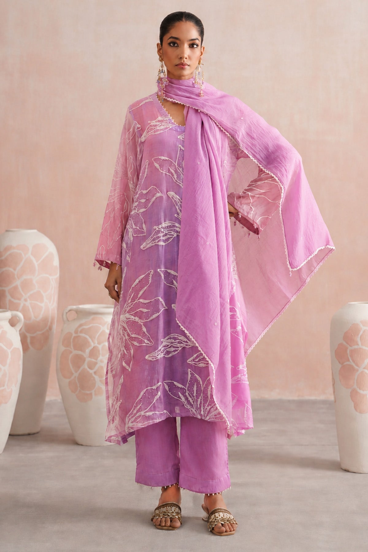 Buy Lavender & Pink Pearl Kurta Set for women by Ugna by Unnati online available at scrollnshops