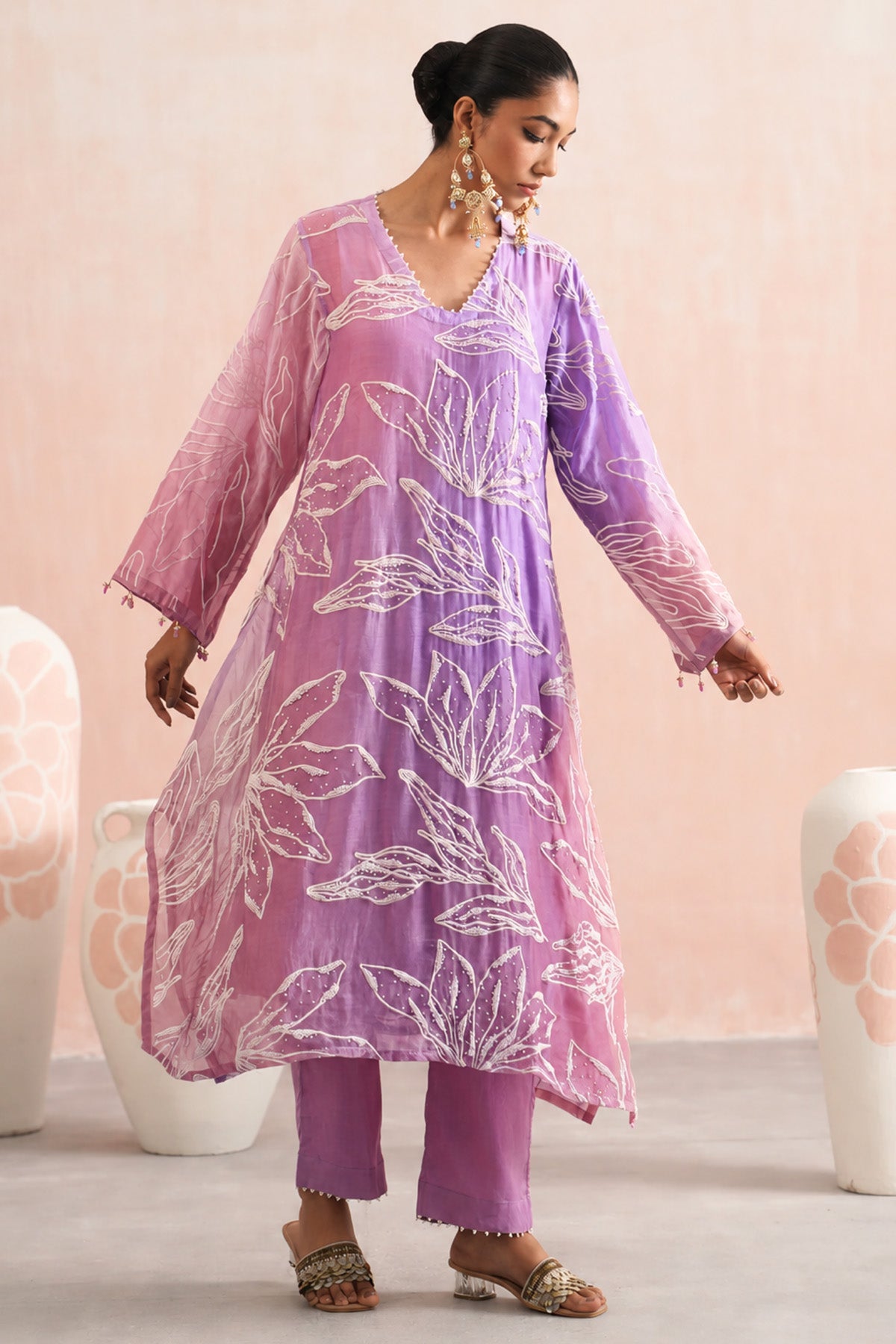 Lavender & Pink Pearl Kurta Set