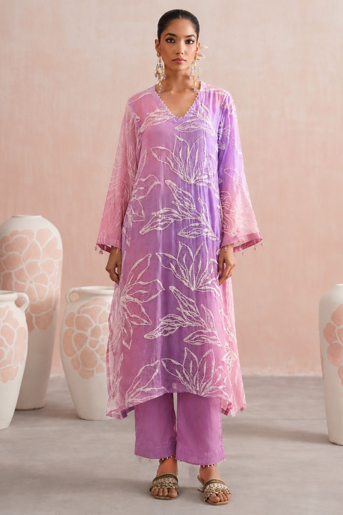 Lavender & Pink Pearl Kurta Set